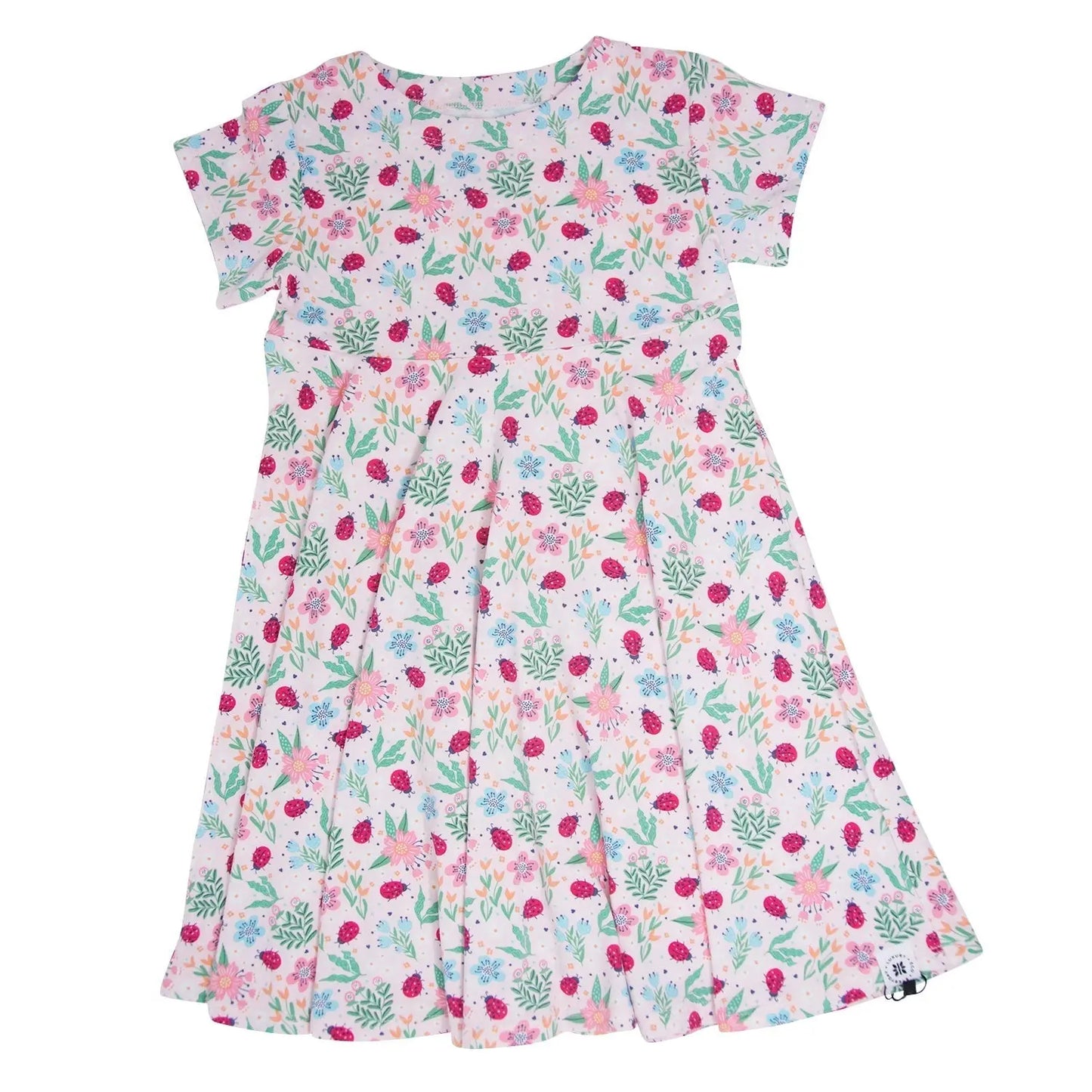 Ladybug Flower Garden Cap Sleeve Swirly Girl Dress Sweet Bamboo