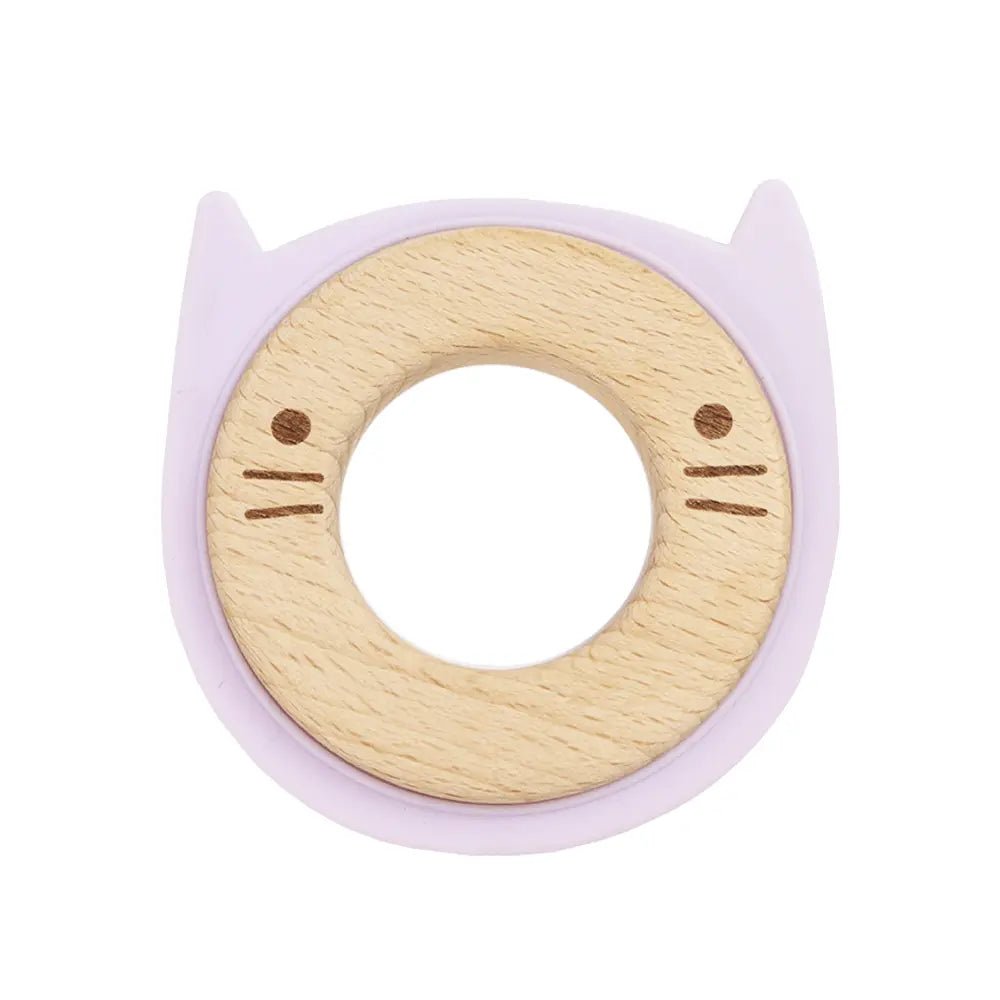 Lavender Animal Teether Wooden and Silicone for Babies 4 Months and Up.