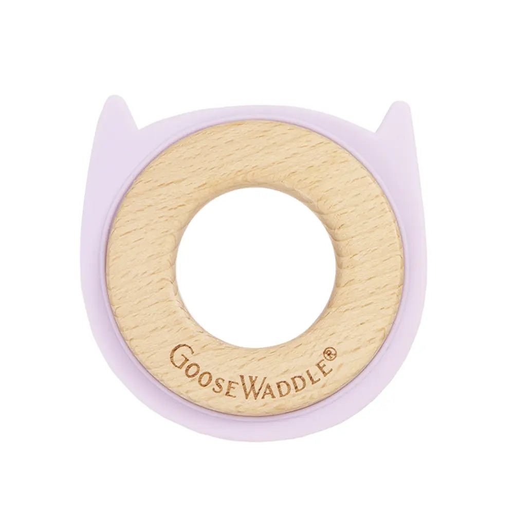Lavender Animal Teether Wooden and Silicone for Babies 4 Months and Up.