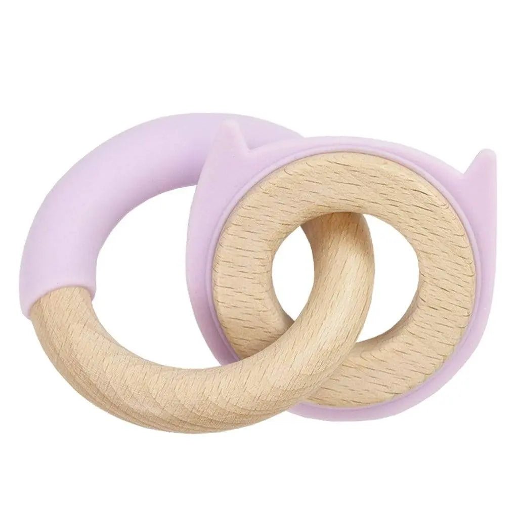 Lavender Silicone and Wood Kitten Teether for Sore Gums.