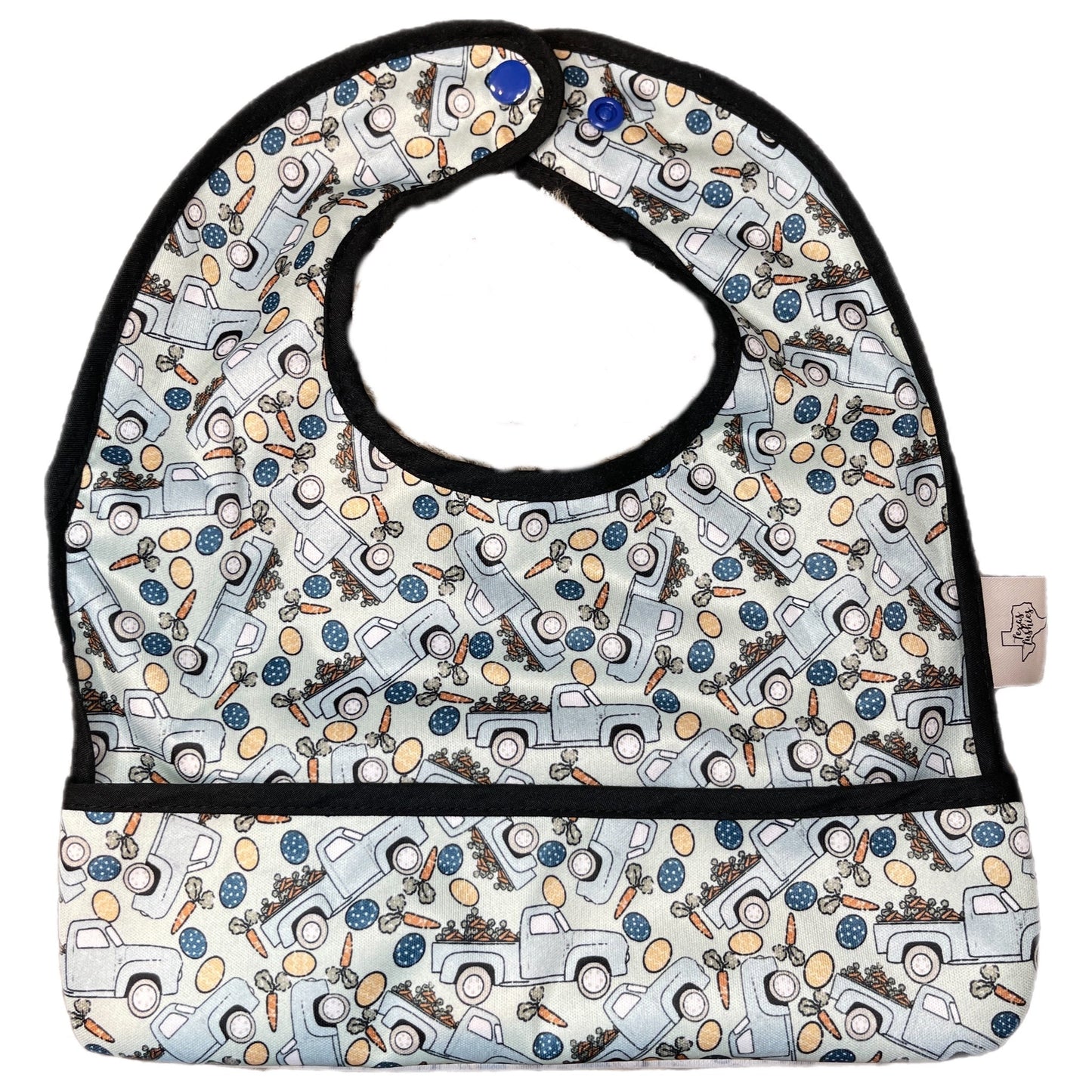 Loads Of Carrots Flip Bib With Pocket Machine Washable Water Resistant Texas Tushies