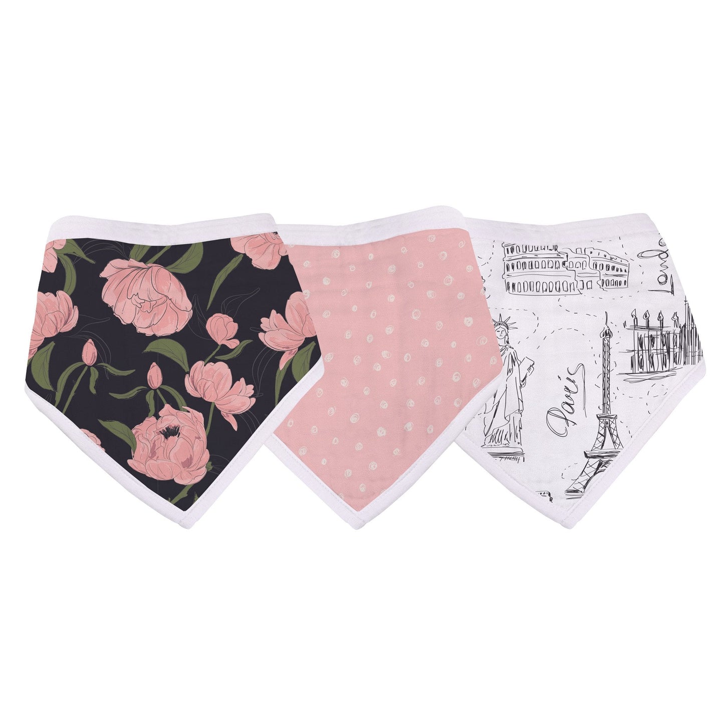 London Paris New York Bandana Bib Set of 3 Soft Bamboo Muslin Absorbent Teething Feeding Bibs Newcastle Classics
