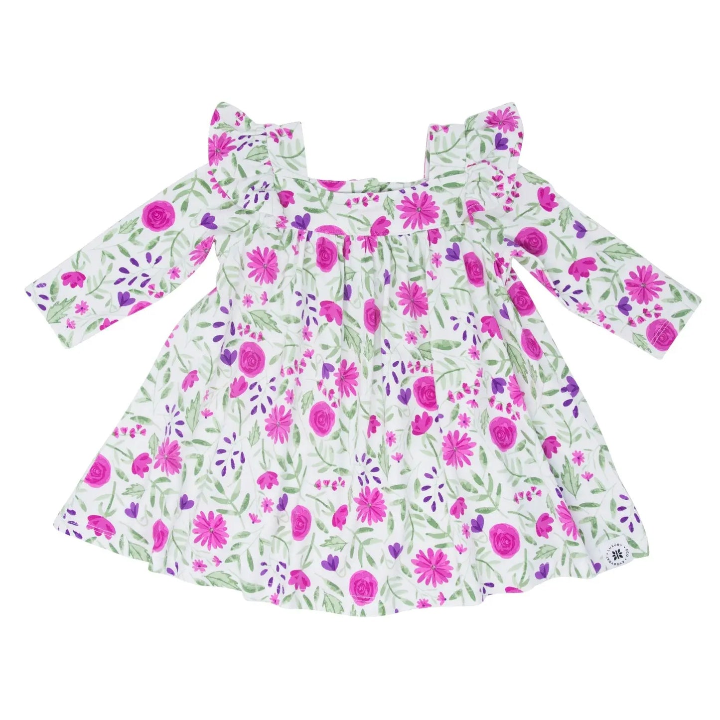Sweet Purple Flowers Ruffle Dress With Bloomer Set For Comfy Daywear Sweet Bamboo