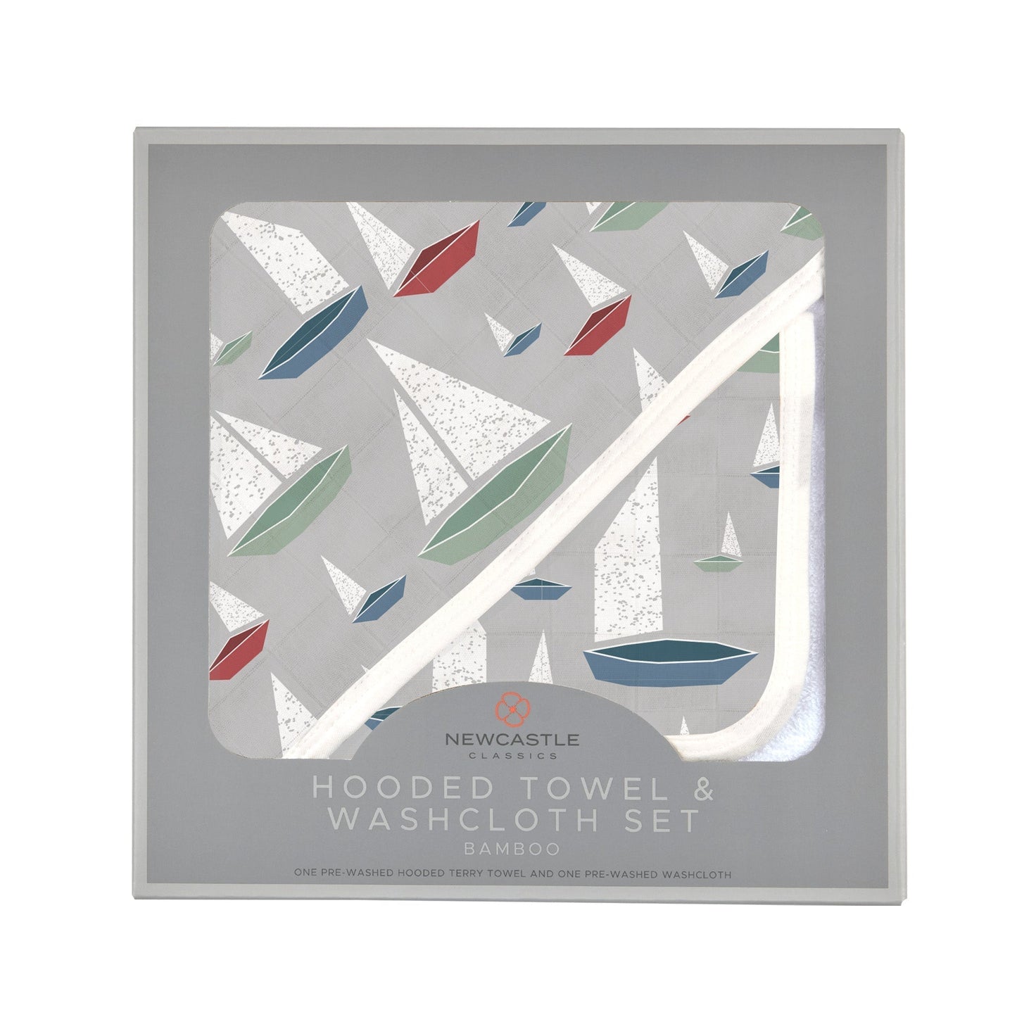 Marina Sailboats Bamboo Hooded Towel and Washcloth Set for Kids Newcastle Classics
