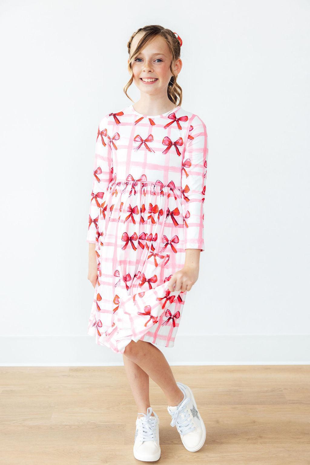 Mila & Rose ® Bow La La Long Sleeve Pocket Twirl Dress For Girls Elegant - Apparel & Accessories > Clothing > Dresses Twirl Dress - Pocket - L/S