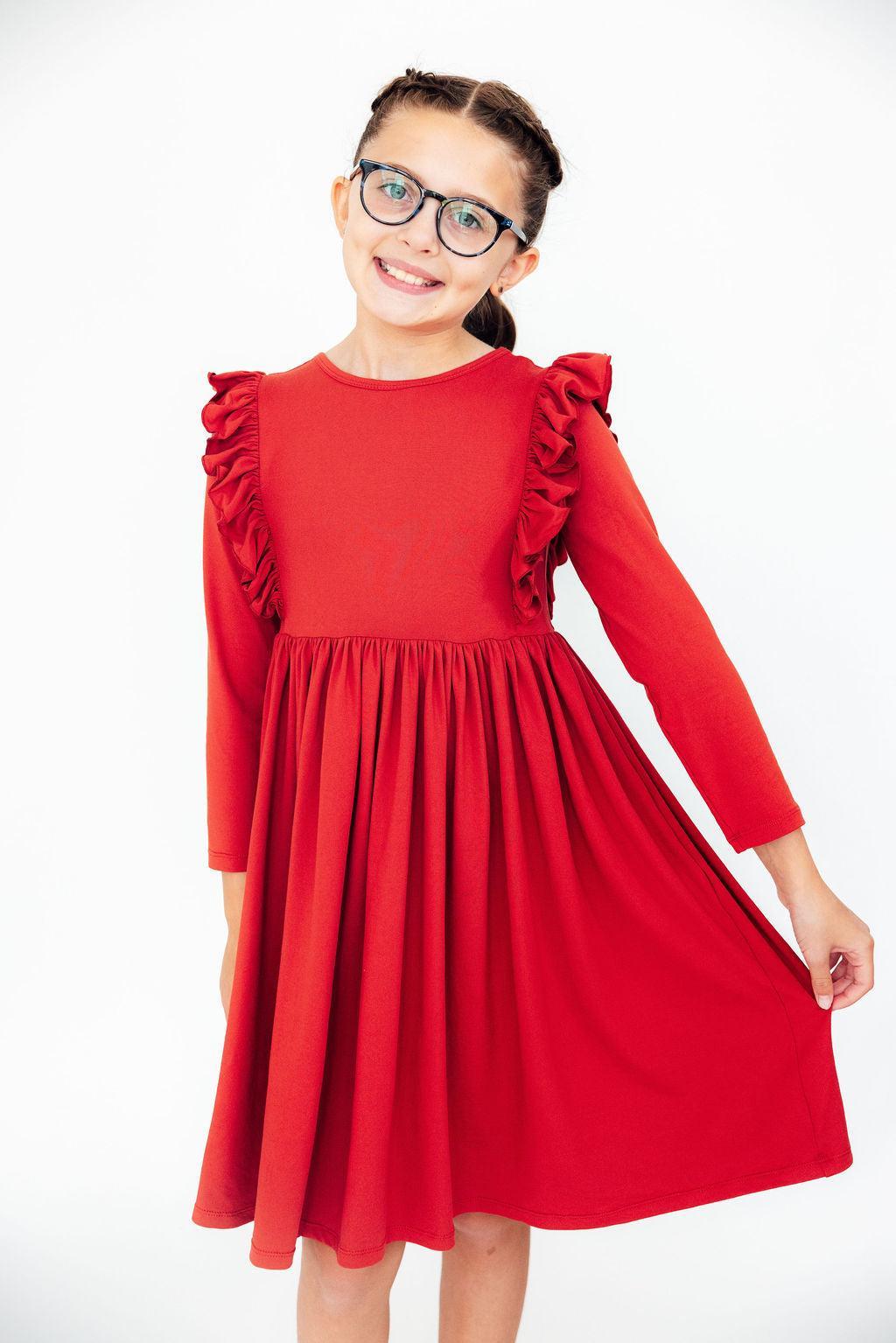 Mila & Rose ® Red Long Sleeve Ruffle Twirl Dress for Girls Mila Rose - Apparel & Accessories > Clothing > Dresses Twirl Ruffle Dress L/S