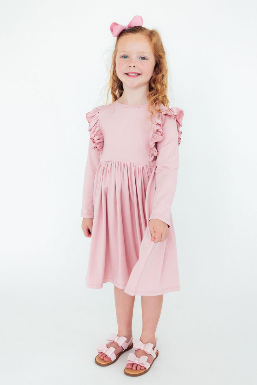 Mila & Rose ® Vintage Pink Long Sleeve Ruffle Twirl Dress For Girls - Apparel & Accessories > Clothing > Dresses Twirl Ruffle Dress L/S