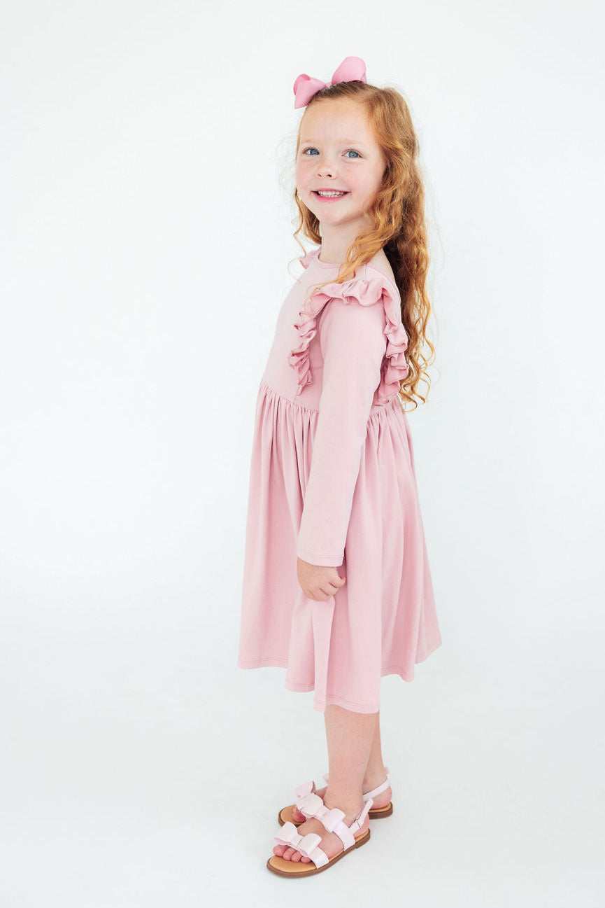 Mila & Rose ® Vintage Pink Long Sleeve Ruffle Twirl Dress For Girls - Apparel & Accessories > Clothing > Dresses Twirl Ruffle Dress L/S