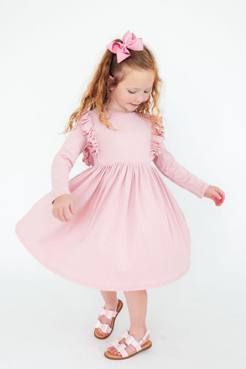 Mila & Rose ® Vintage Pink Long Sleeve Ruffle Twirl Dress For Girls - Apparel & Accessories > Clothing > Dresses Twirl Ruffle Dress L/S