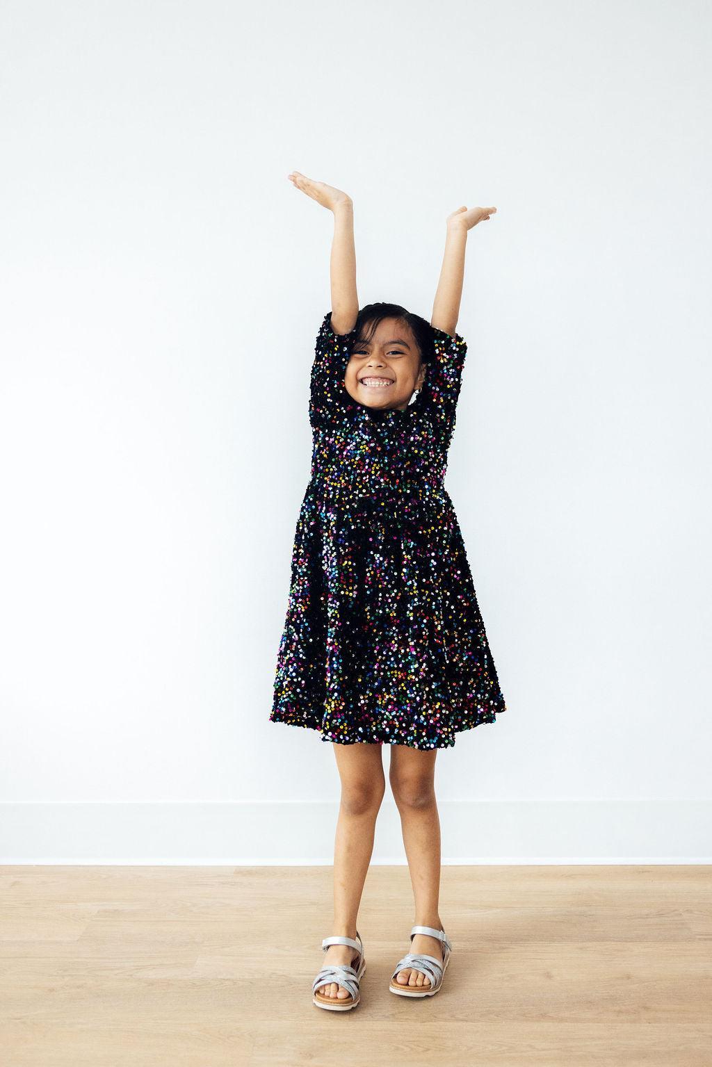 Mila & Rose ® Confetti Velvet Sequin Dress for Girls Mila Rose Party - Apparel & Accessories > Clothing > Dresses Sequin Dress