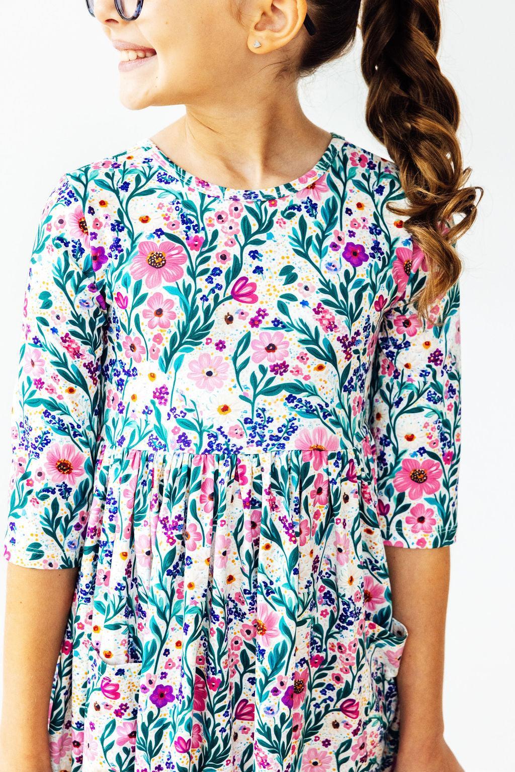 Mila & Rose ® Vivid Garden Three Quarter Sleeve Pocket Twirl Dress - Apparel & Accessories > Clothing > Dresses Twirl Pocket Dress 3/4