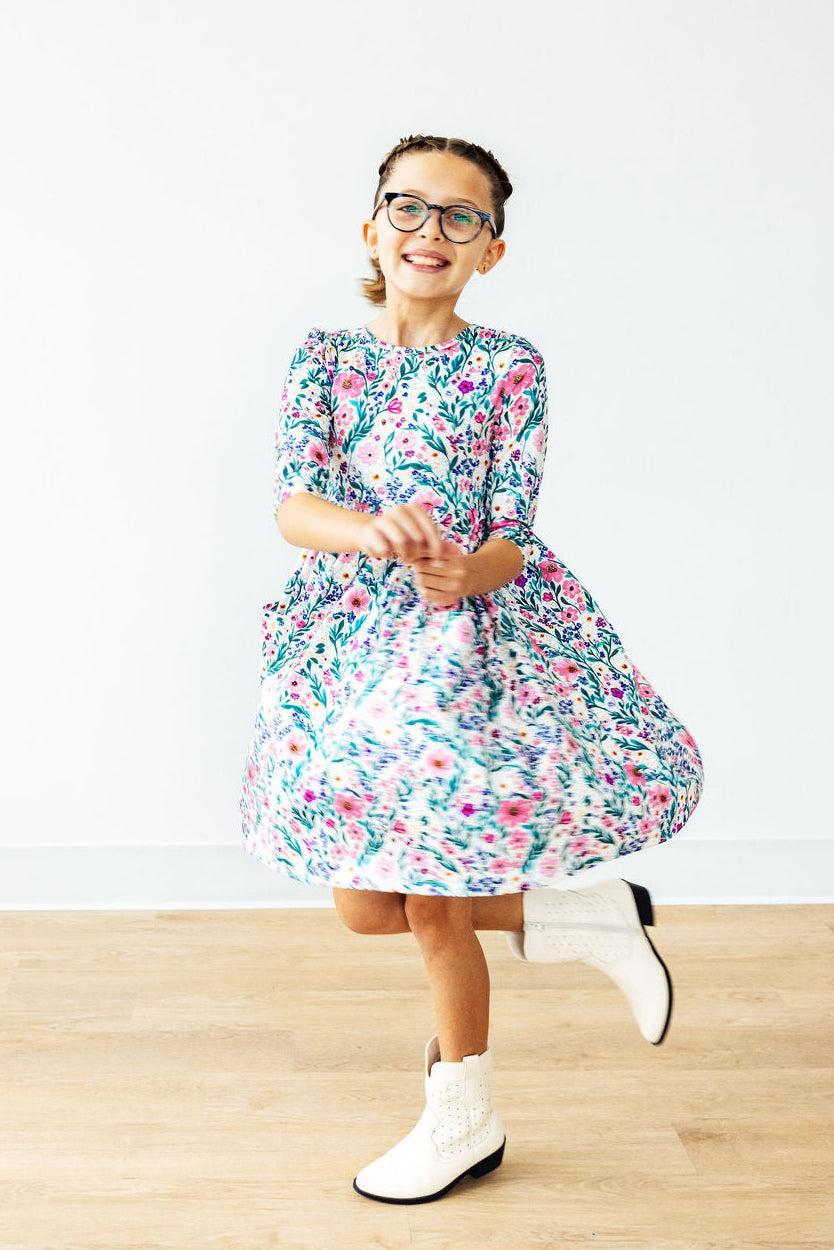 Mila & Rose ® Vivid Garden Three Quarter Sleeve Pocket Twirl Dress - Apparel & Accessories > Clothing > Dresses Twirl Pocket Dress 3/4