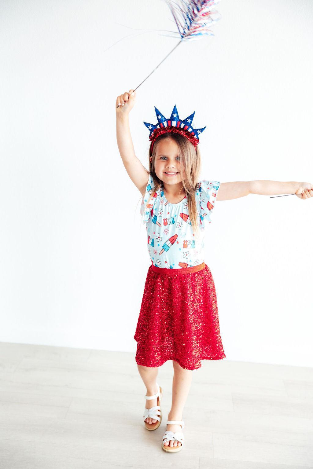 Mila & Rose ® Mila and Rose Patriotic Short Sleeve Flutter Leotard - Apparel & Accessories > Clothing > Activewear > Dance Dresses, Skirts & Costumes Flutter Leotard S/S