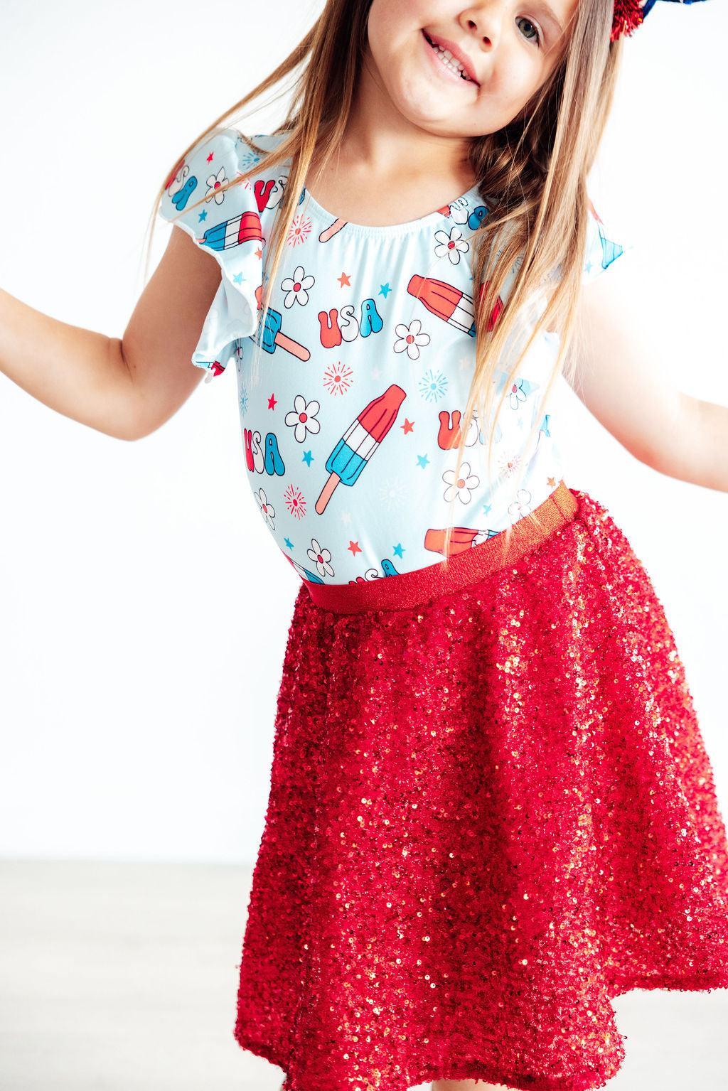Mila & Rose ® Mila and Rose Patriotic Short Sleeve Flutter Leotard - Apparel & Accessories > Clothing > Activewear > Dance Dresses, Skirts & Costumes Flutter Leotard S/S