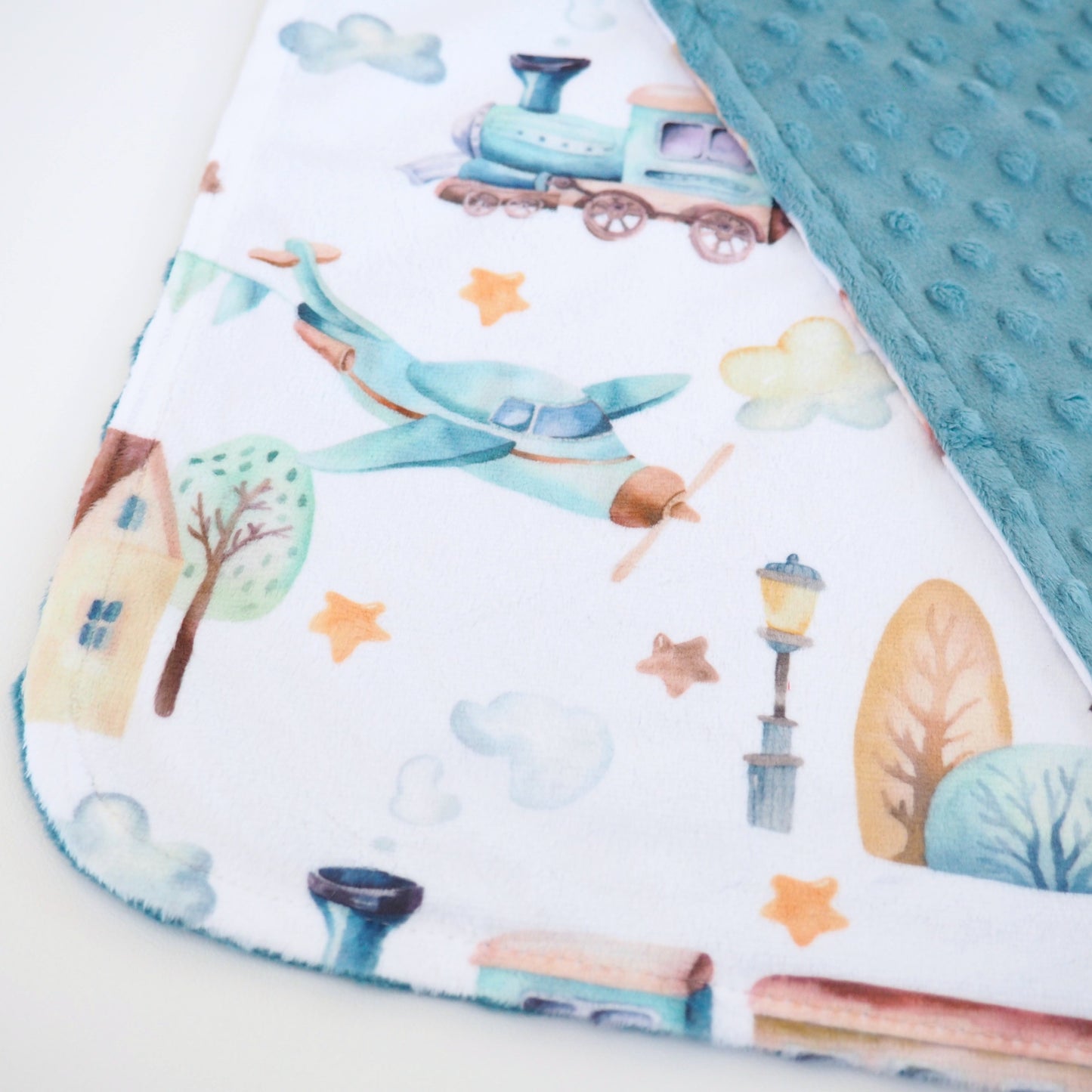 Mini Minky Airplane And Train Toddler Blanket Honey Lemonade