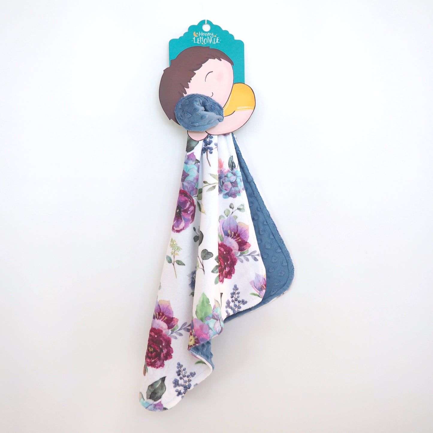 Mini Minky Blue Floral Toddler Blankie for On the Go Honey Lemonade