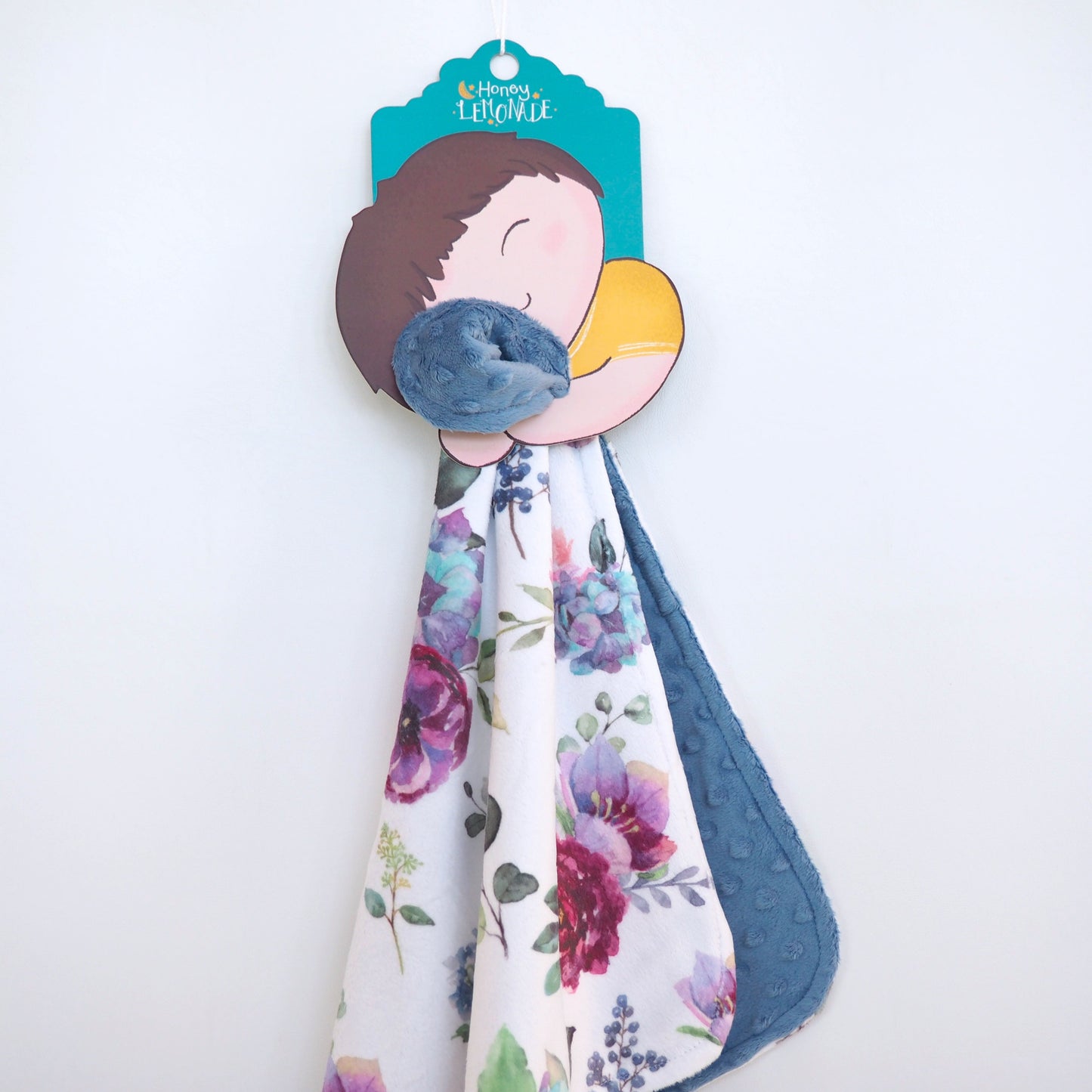 Mini Minky Blue Floral Toddler Blankie for On the Go Honey Lemonade