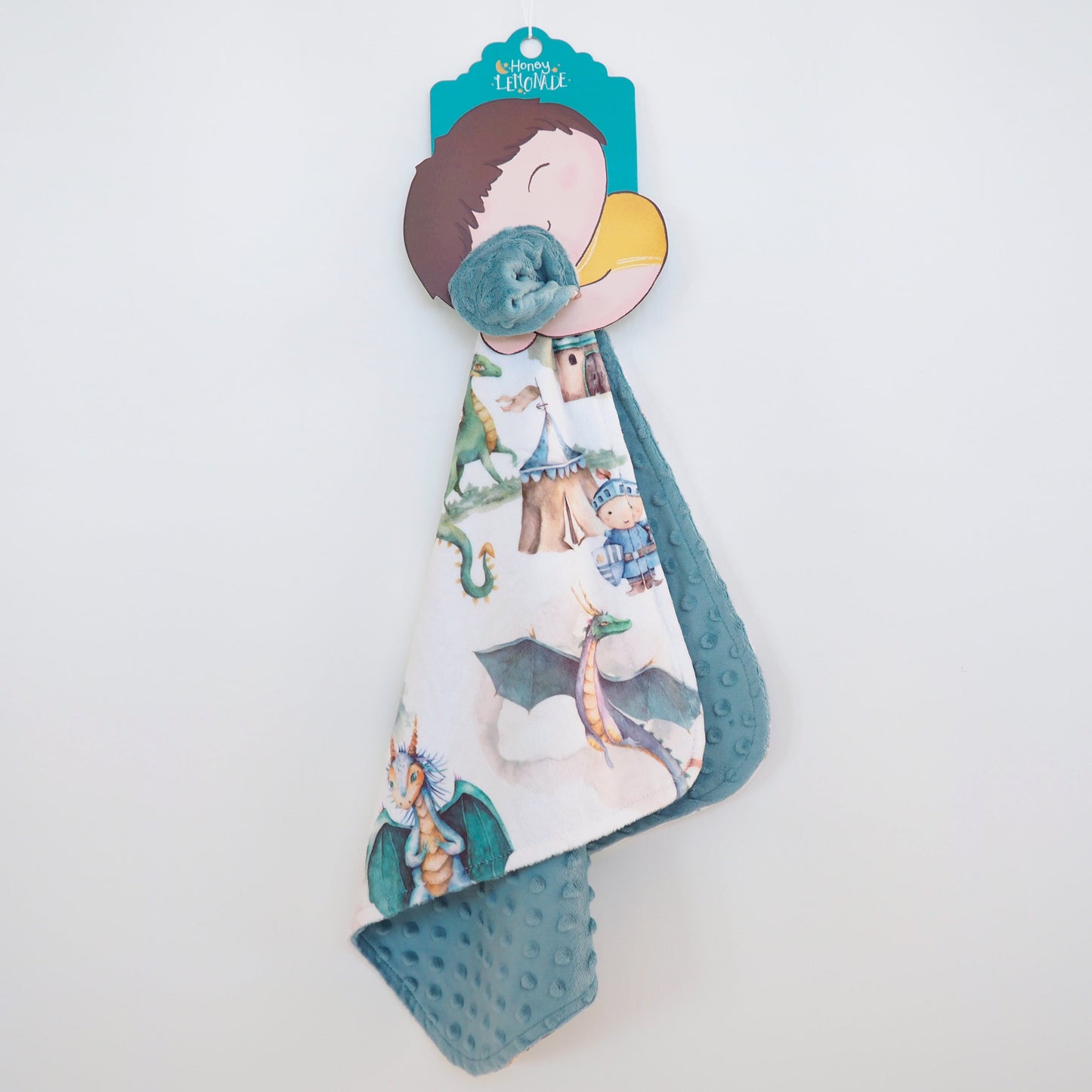 Mini Minky Dragons and Knights Toddler Blanket Honey Lemonade