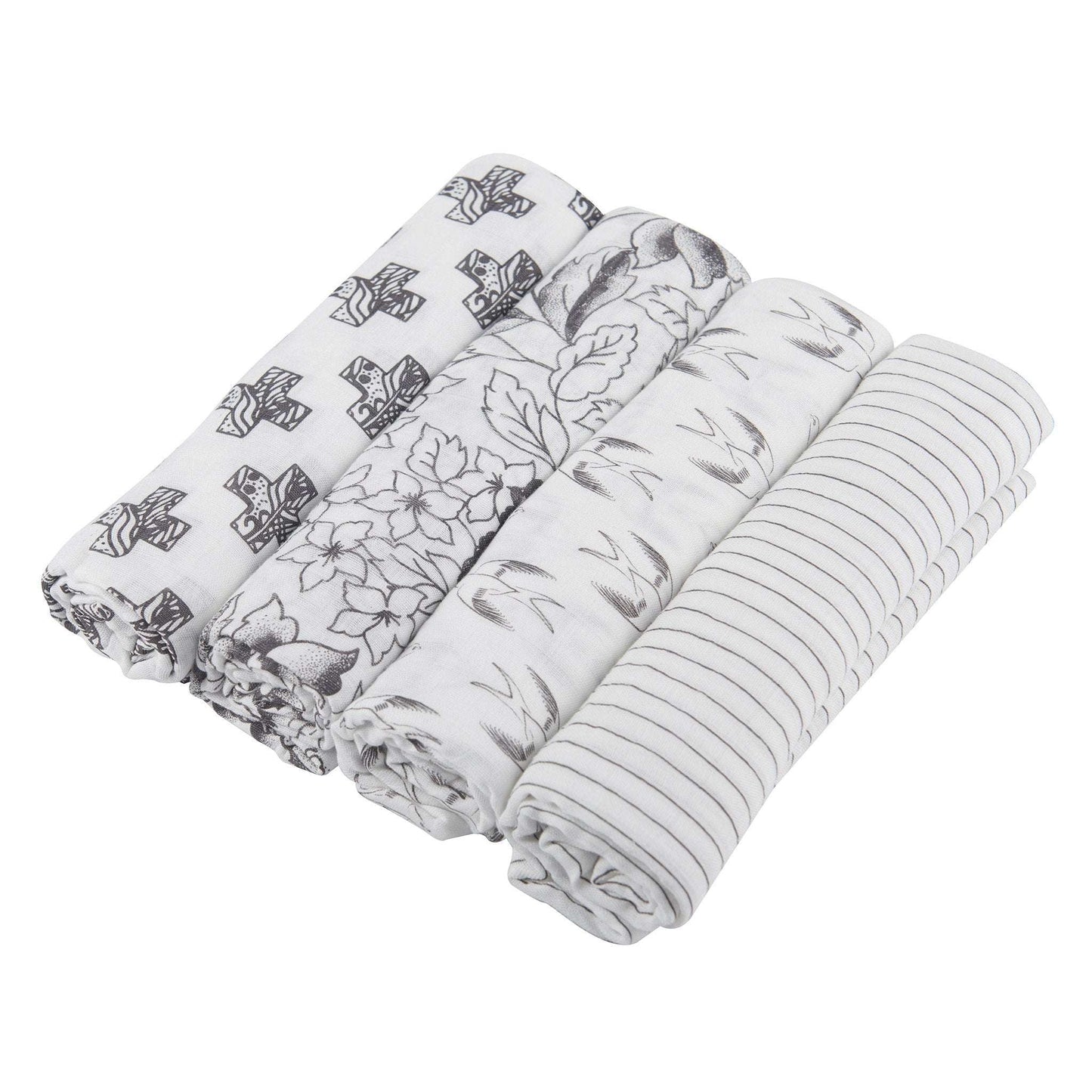 Monochrome Bamboo Muslin Swaddle 4 Pack Soft Breathable Pre Washed Multi Use Blanket Newcastle Classics