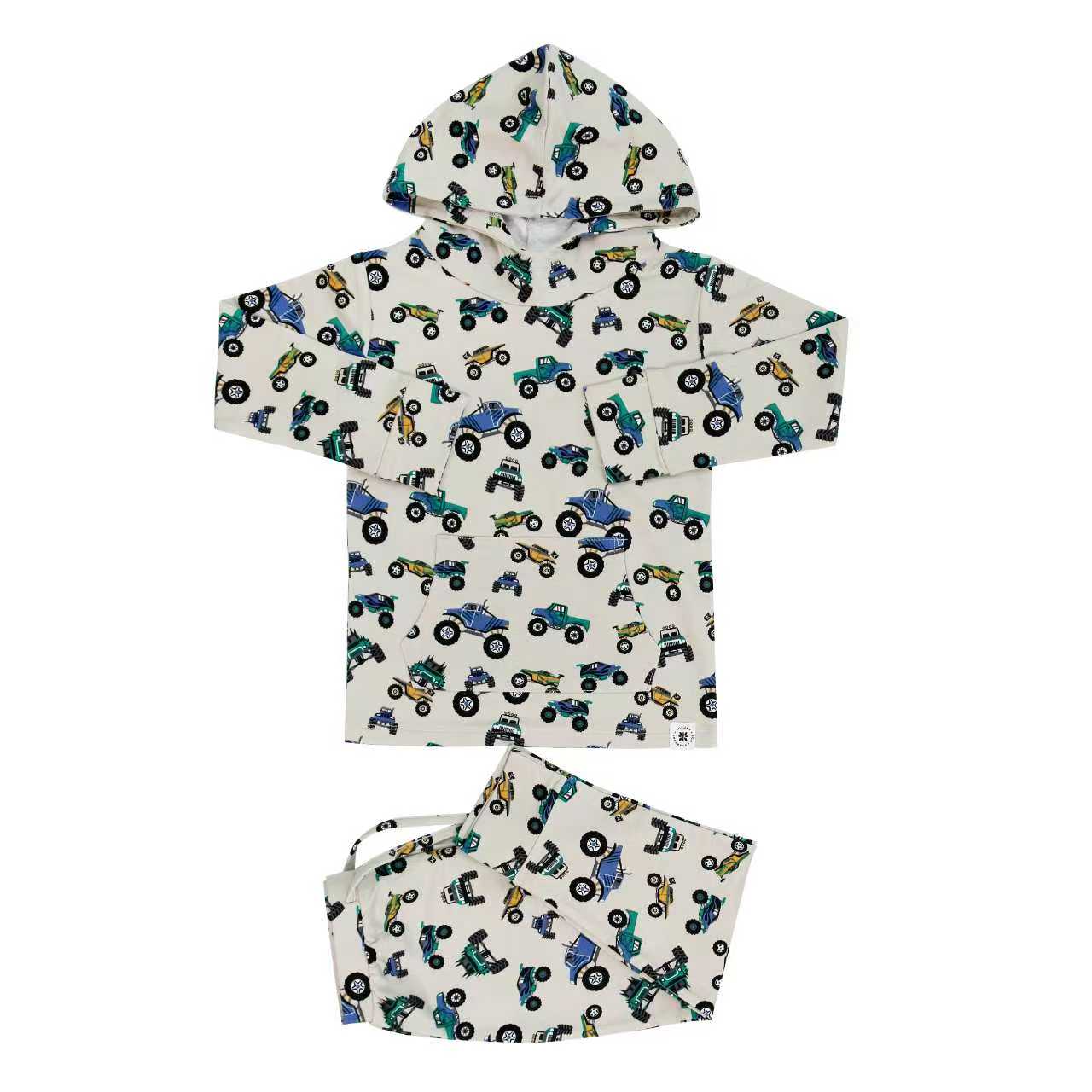 Sweet Bamboo Monster Mash Kids Hooded Jogger Set Plush Cozy Loungewear - Apparel & Accessories > Clothing > Baby & Toddler Clothing > Baby & Toddler Outfits Hooded Jogger Sets