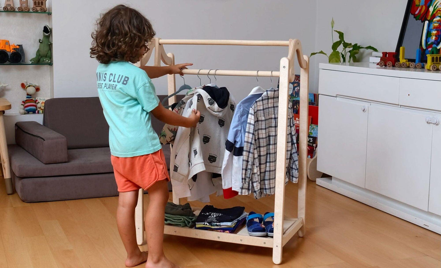 Montessori Wooden Wardrobe Set for Kids Clothing Organizer Kidodido Everetts Place: Online Boutique
