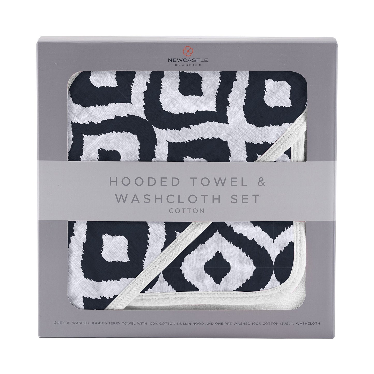 Moroccan Blue Hooded Towel and Washcloth Set for Kids in Soft Cotton Terry Newcastle Classics