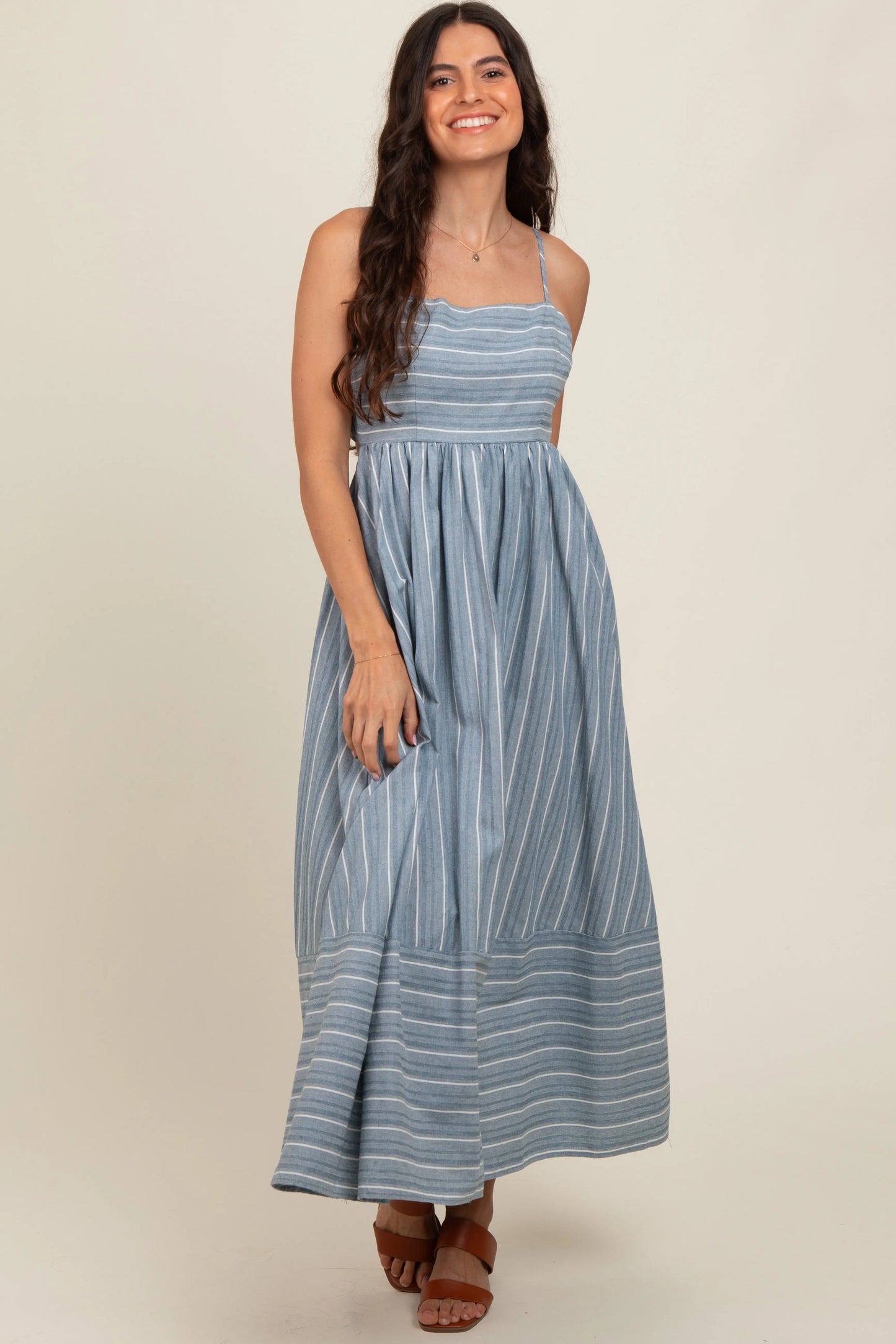 Navy Striped Cutout Back Maxi Dress for Women PinkBlush