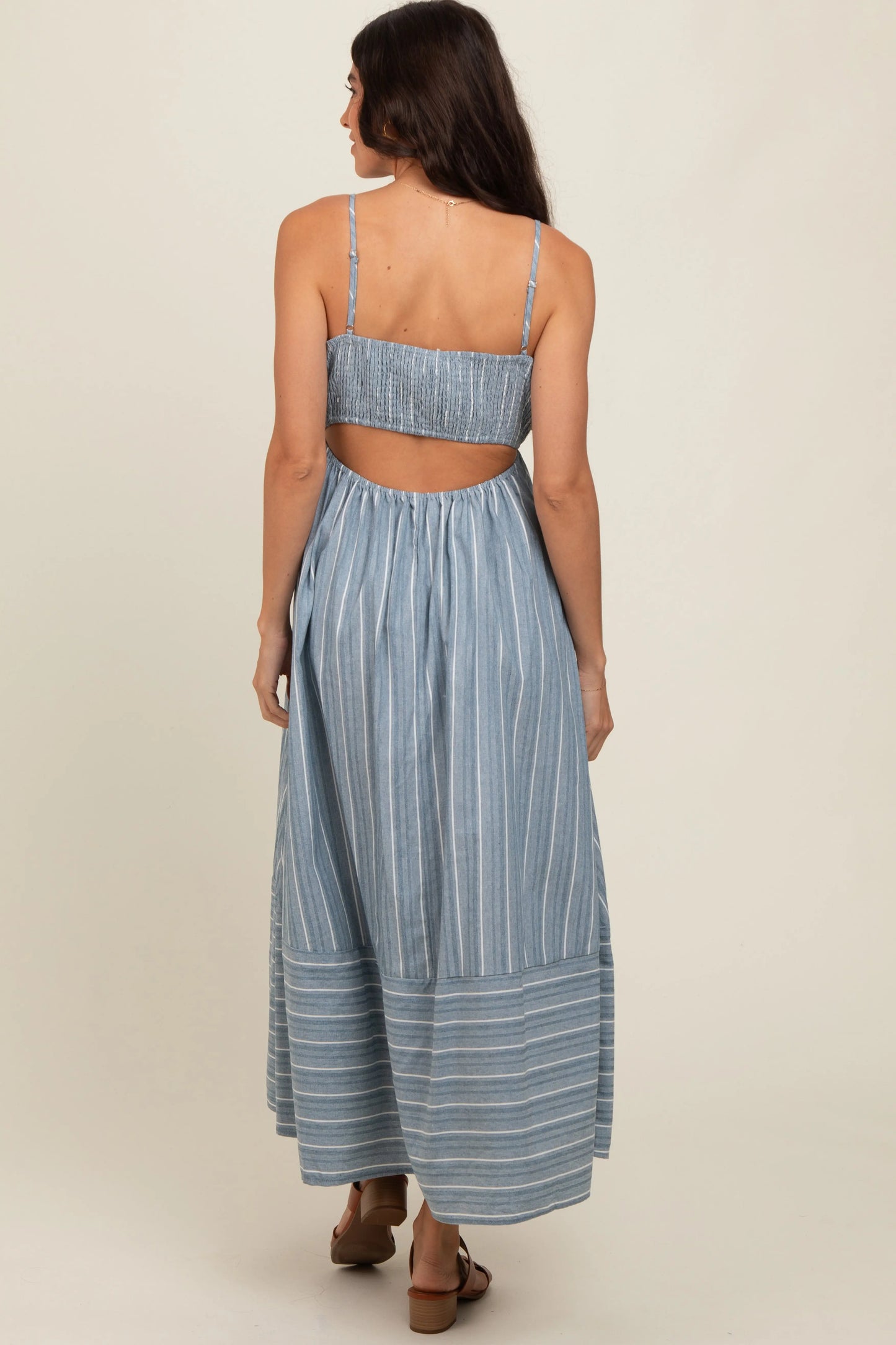 Navy Striped Cutout Back Maxi Dress for Women PinkBlush