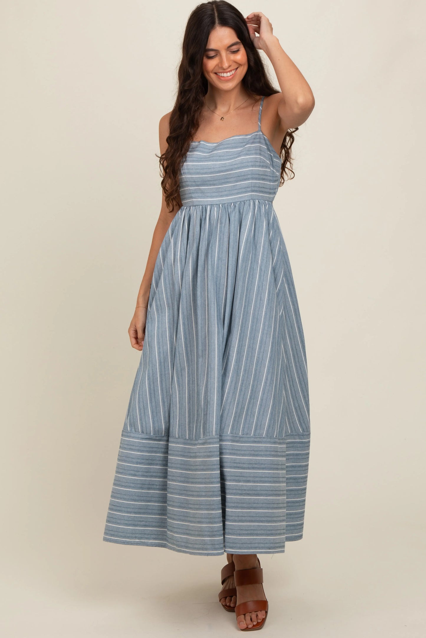 Navy Striped Cutout Back Maxi Dress for Women PinkBlush