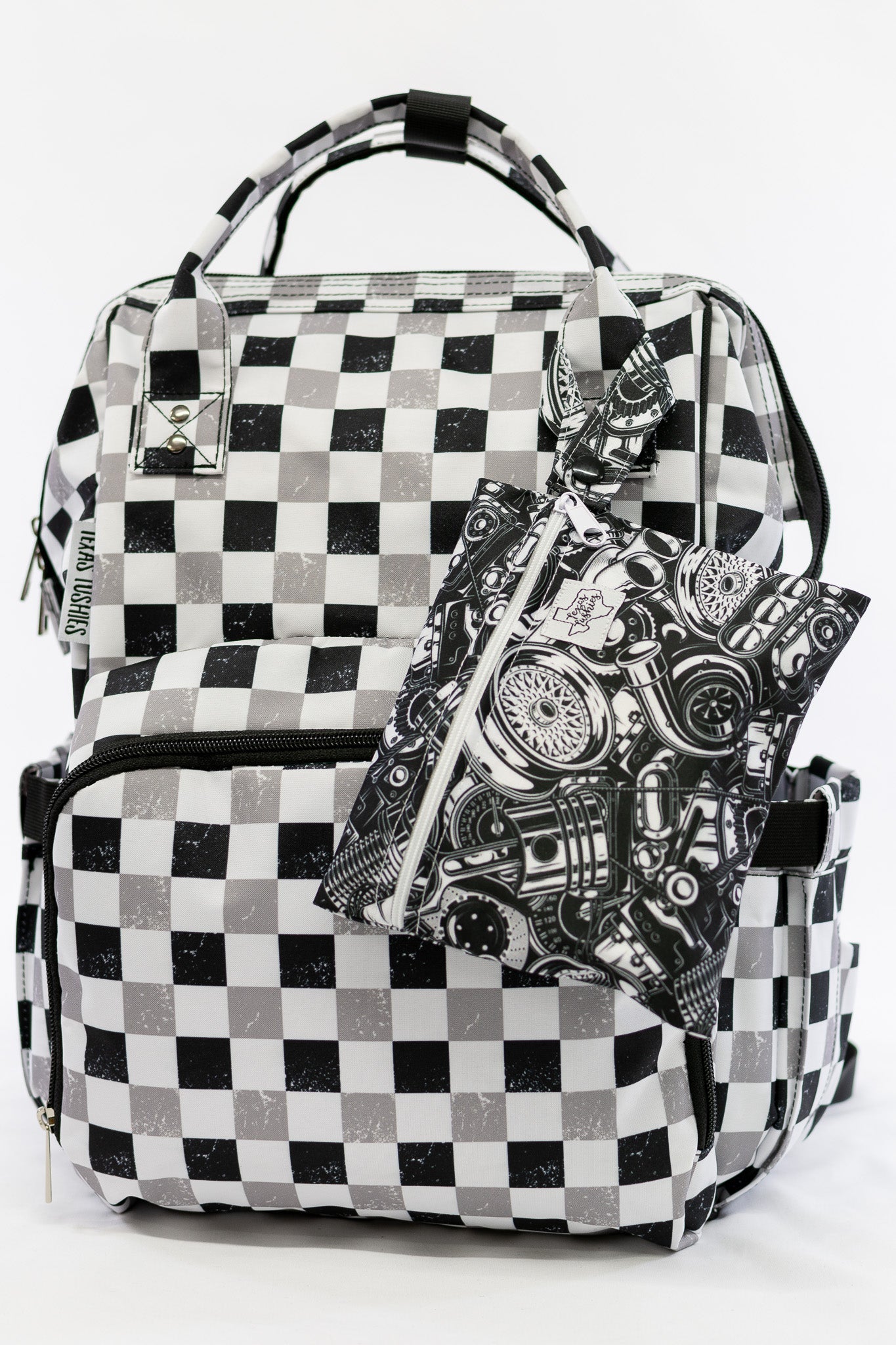 Neutral Check Diaper Bag Trendy Backpack Style for Busy Parents Texas Tushies