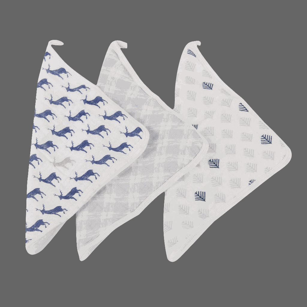 Newcastle Classics Blue Deer Washcloth Set of 3 100 Percent Plush Cotton Newcastle Classics