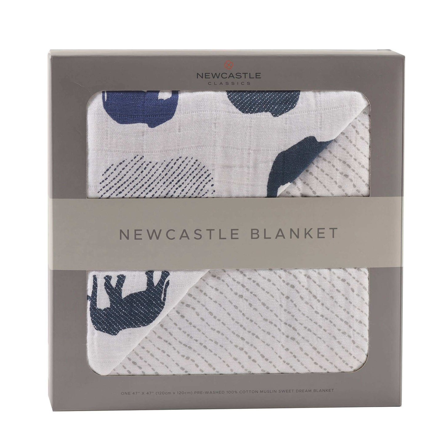 Newcastle Classics Blue Elephant and Spotted Wave Blanket for Kids 100 Percent Natural Cotton Muslin 47 Inch x 47 Inch Newcastle Classics