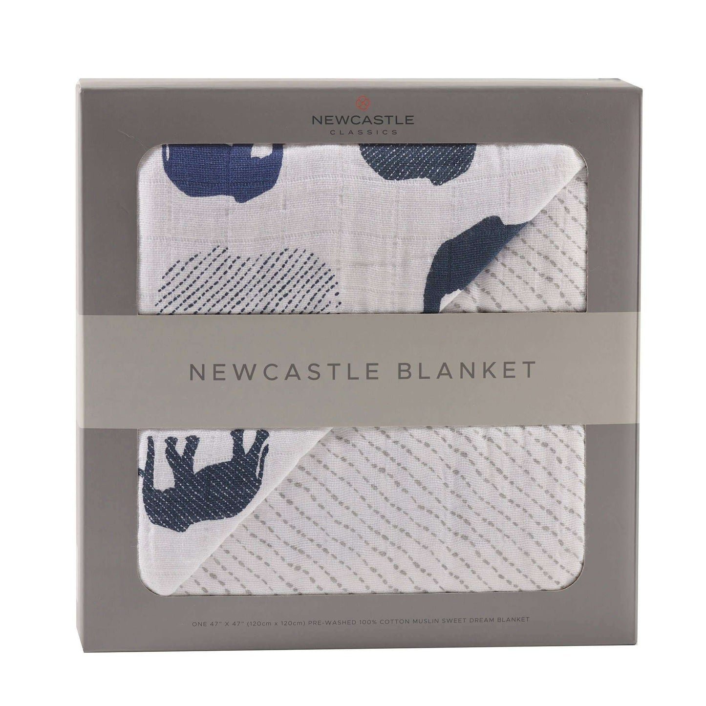 Newcastle Classics Blue Elephant and Spotted Wave Blanket for Kids 100 Percent Natural Cotton Muslin 47 Inch x 47 Inch Newcastle Classics