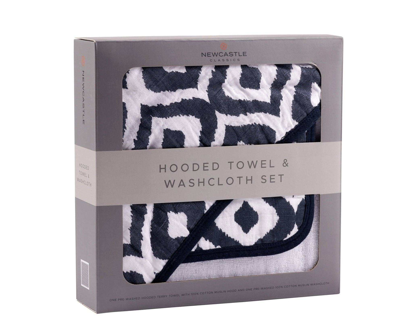 Newcastle Classics Moroccan Blue Cotton Hooded Towel and Washcloth Set for Kids Newcastle Classics