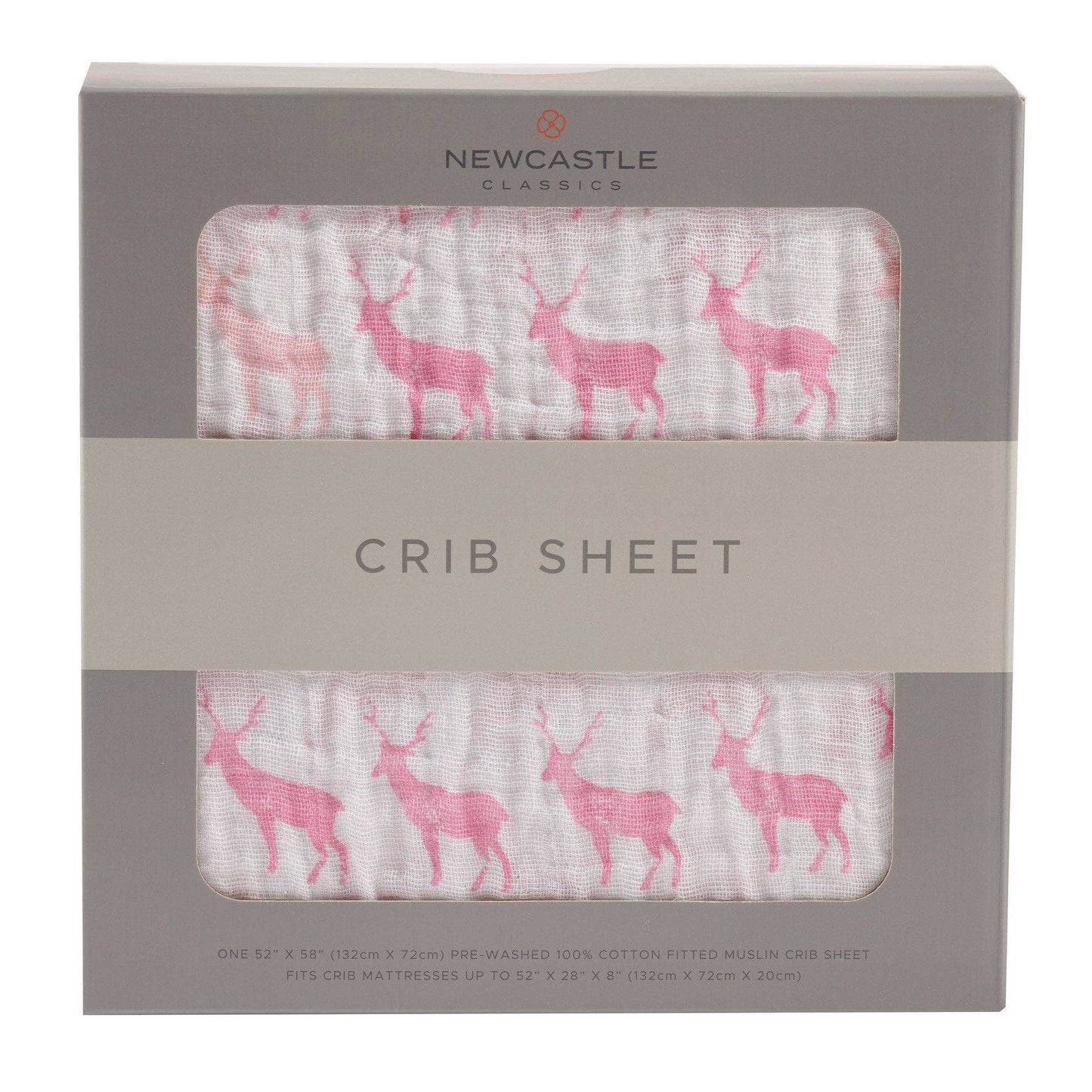 Newcastle Classics Pink Deer Cotton Muslin Crib Sheet 100 Percent Natural Soft Breathable 28x52 Inches Newcastle Classics