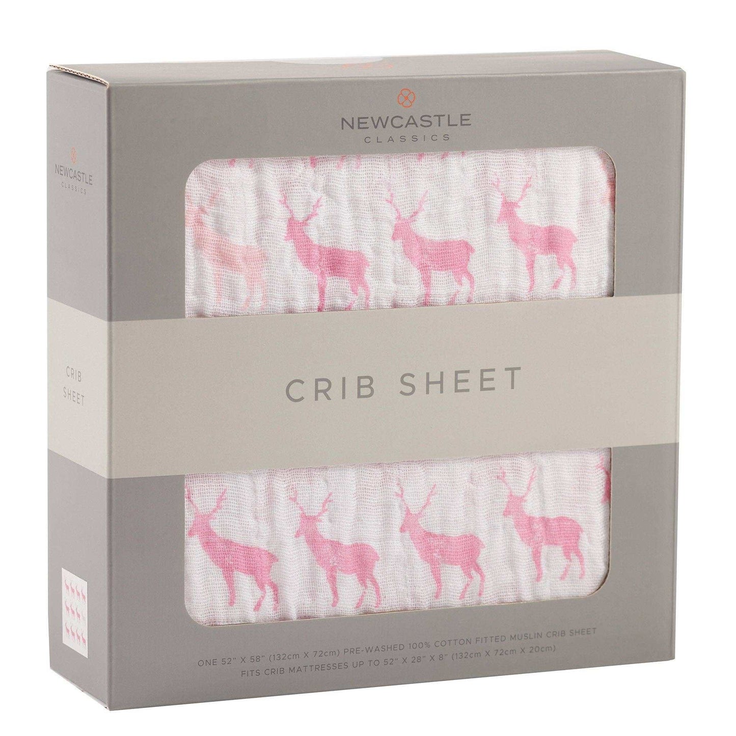 Newcastle Classics Pink Deer Cotton Muslin Crib Sheet 100 Percent Natural Soft Breathable 28x52 Inches Newcastle Classics