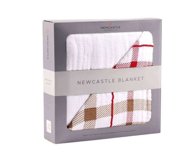 Newcastle Classics Teddy Bear and Plaid Blanket 100 Percent Natural Cotton Muslin 47 Inch x 47 Inch Newcastle Classics