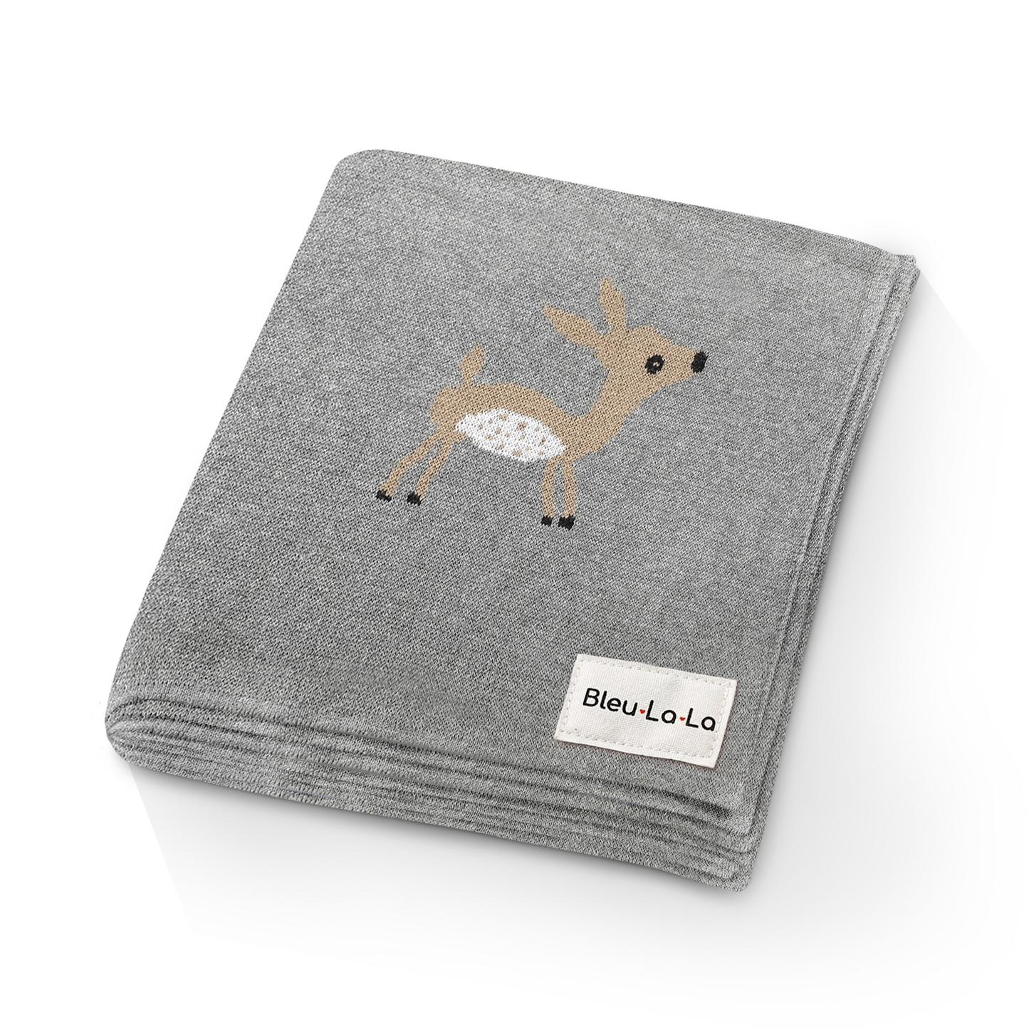 Luxury Cotton Deer Knit Swaddle Baby Blanket for Newborns Bleu La La