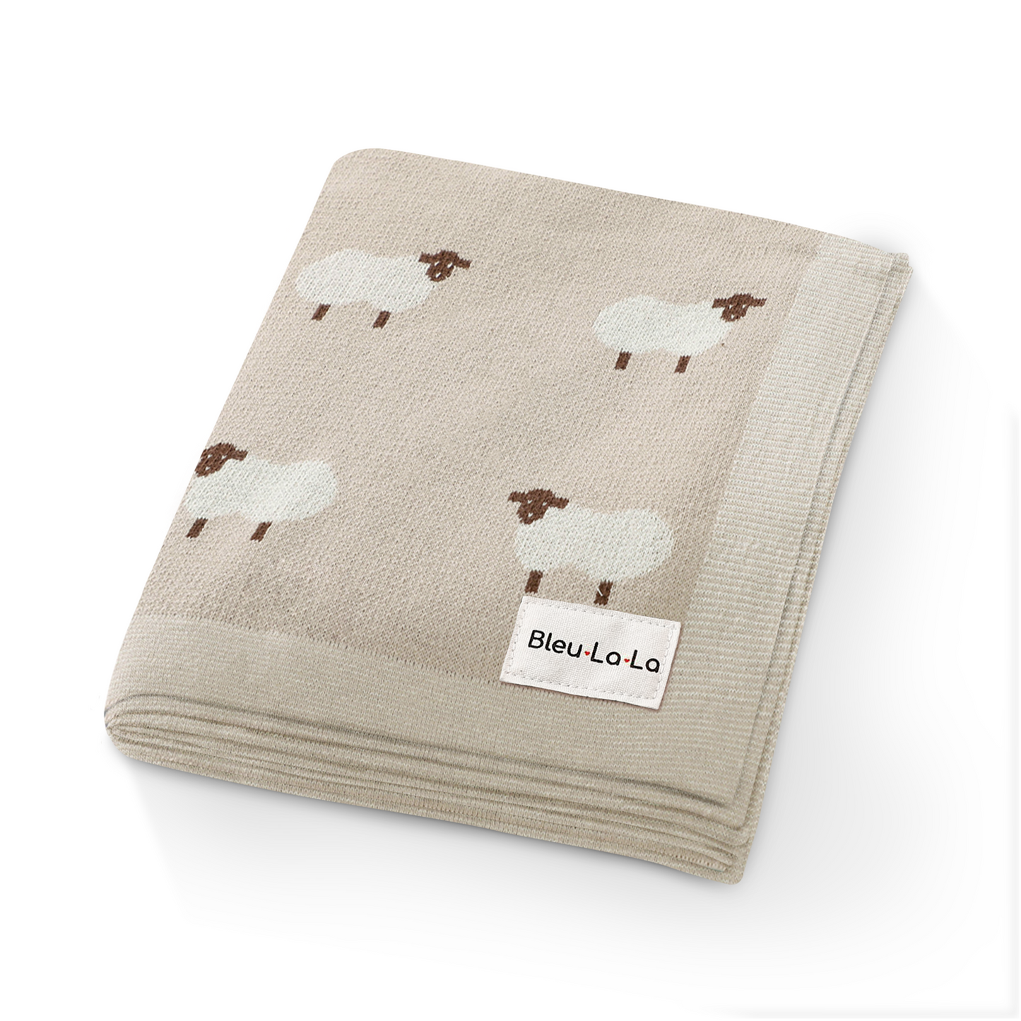 Sheep Knit Receiving Baby Blanket Made From 100 Percent OEKO Tex Certified Cotton Bleu La La