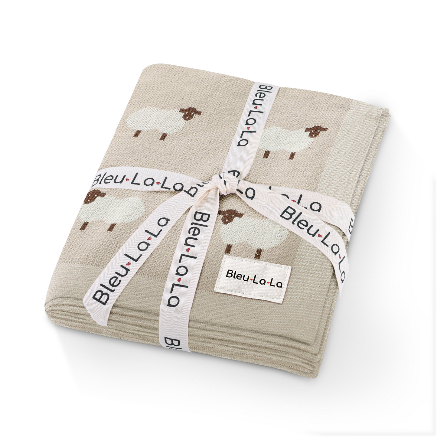 Sheep Knit Receiving Baby Blanket Made From 100 Percent OEKO Tex Certified Cotton Bleu La La