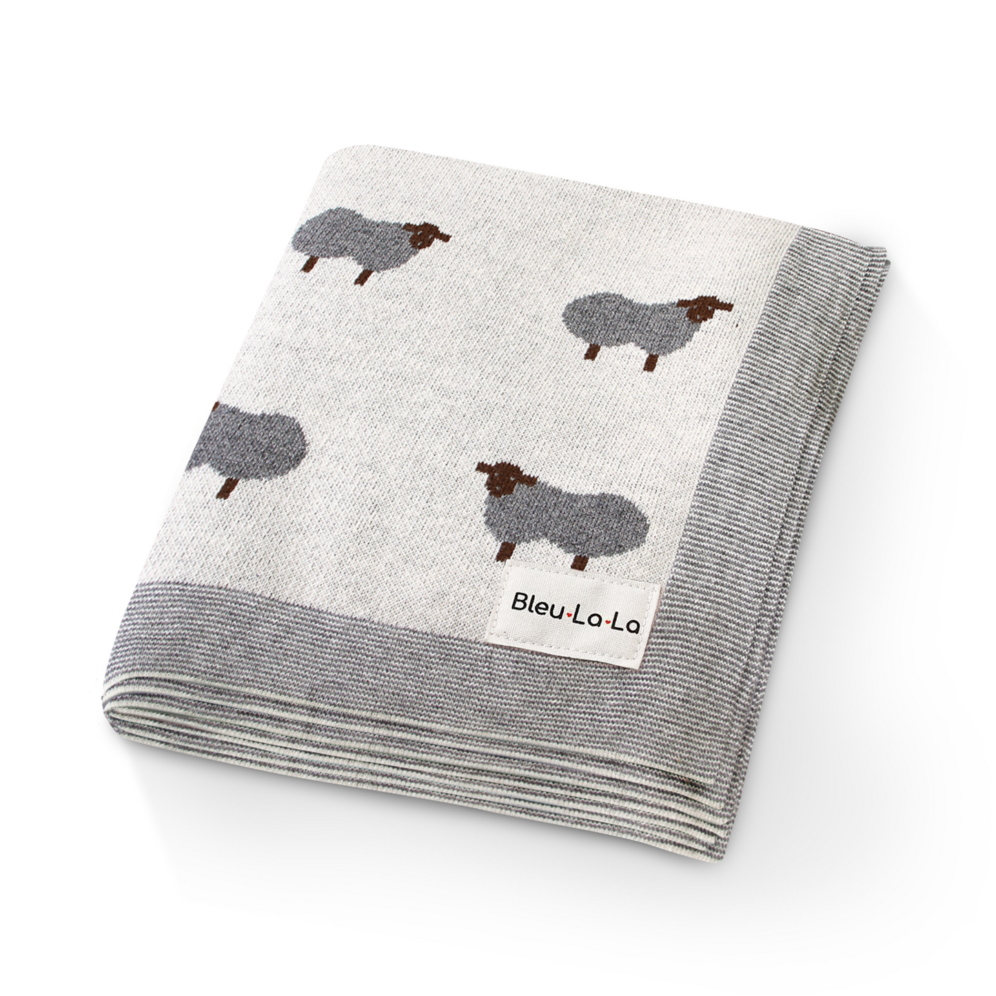 Sheep Knit Receiving Baby Blanket Made From 100 Percent OEKO Tex Certified Cotton Bleu La La