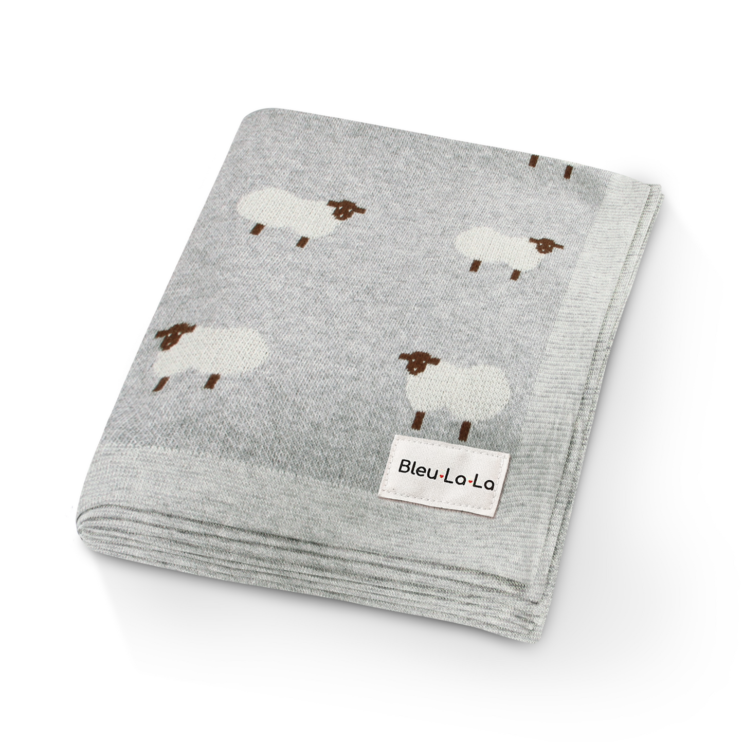 Sheep Knit Receiving Baby Blanket Made From 100 Percent OEKO Tex Certified Cotton Bleu La La
