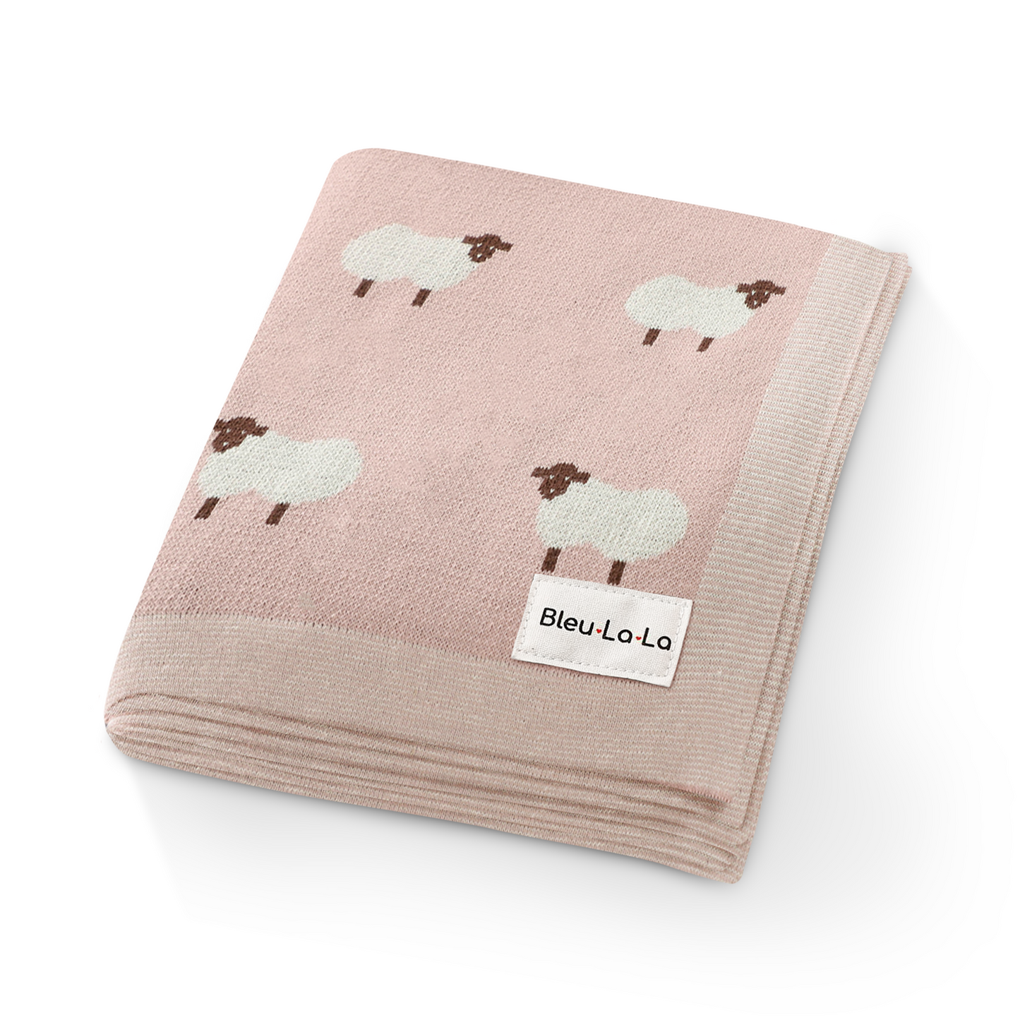 Sheep Knit Receiving Baby Blanket Made From 100 Percent OEKO Tex Certified Cotton Bleu La La