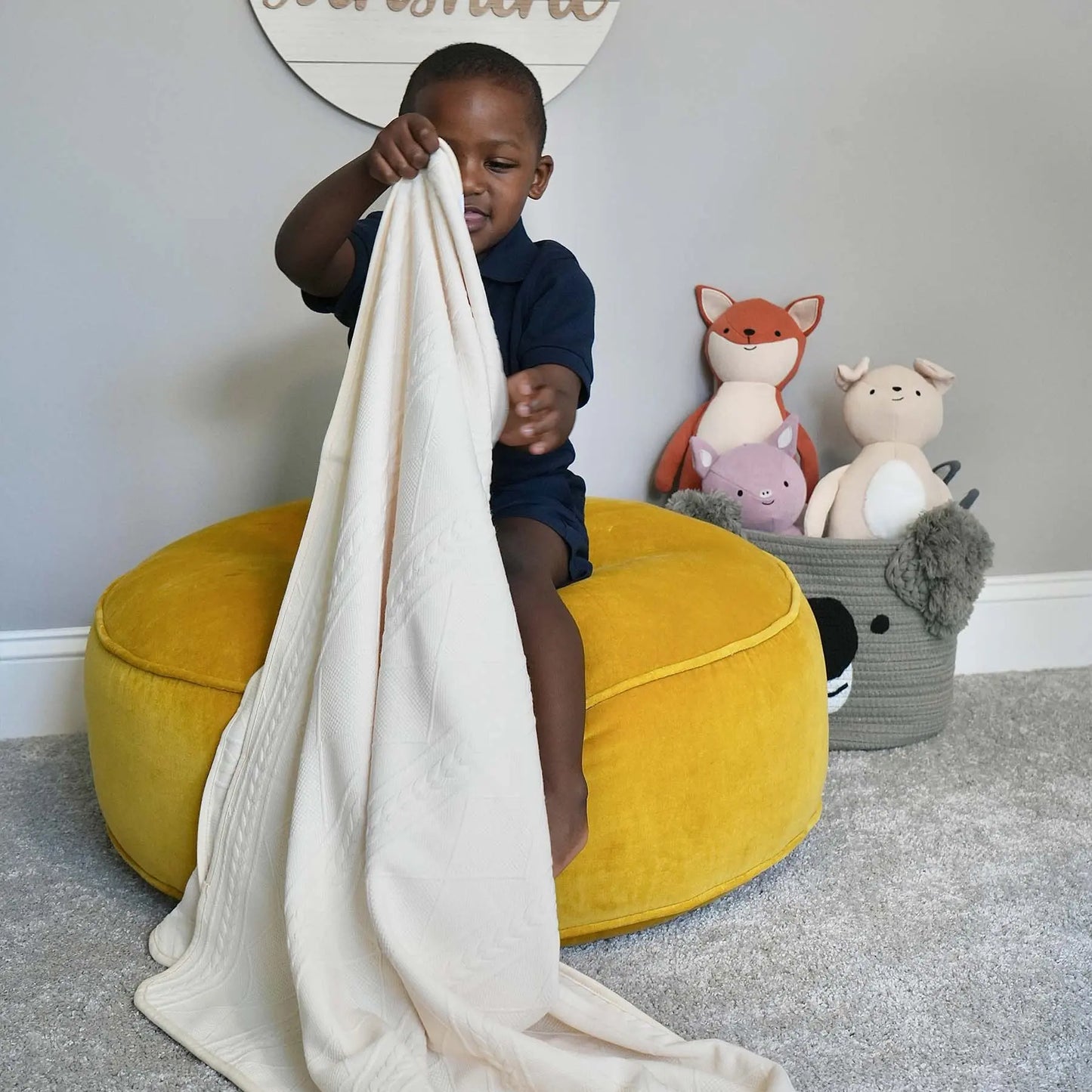 Oatmeal Knit Baby Blanket Soft Fabric Cute Design Nursery Gift.