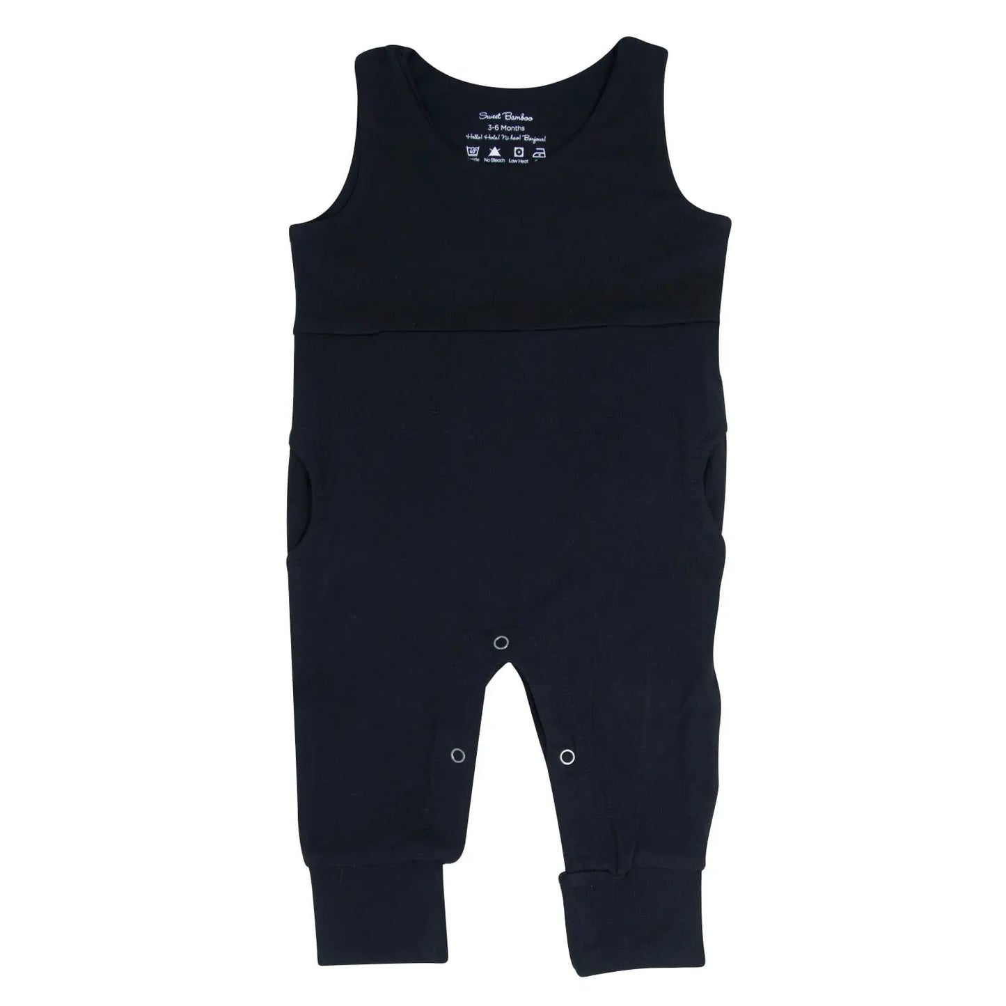 Blazing Black Overall for Trend Setters with Snap Closure and Cuffed Legs Sweet Bamboo