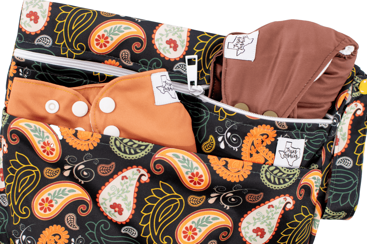 Paisley Wet Bag Double Zipper Water Resistant Cloth Diaper Bag 12 by 16 Inches Texas Tushies