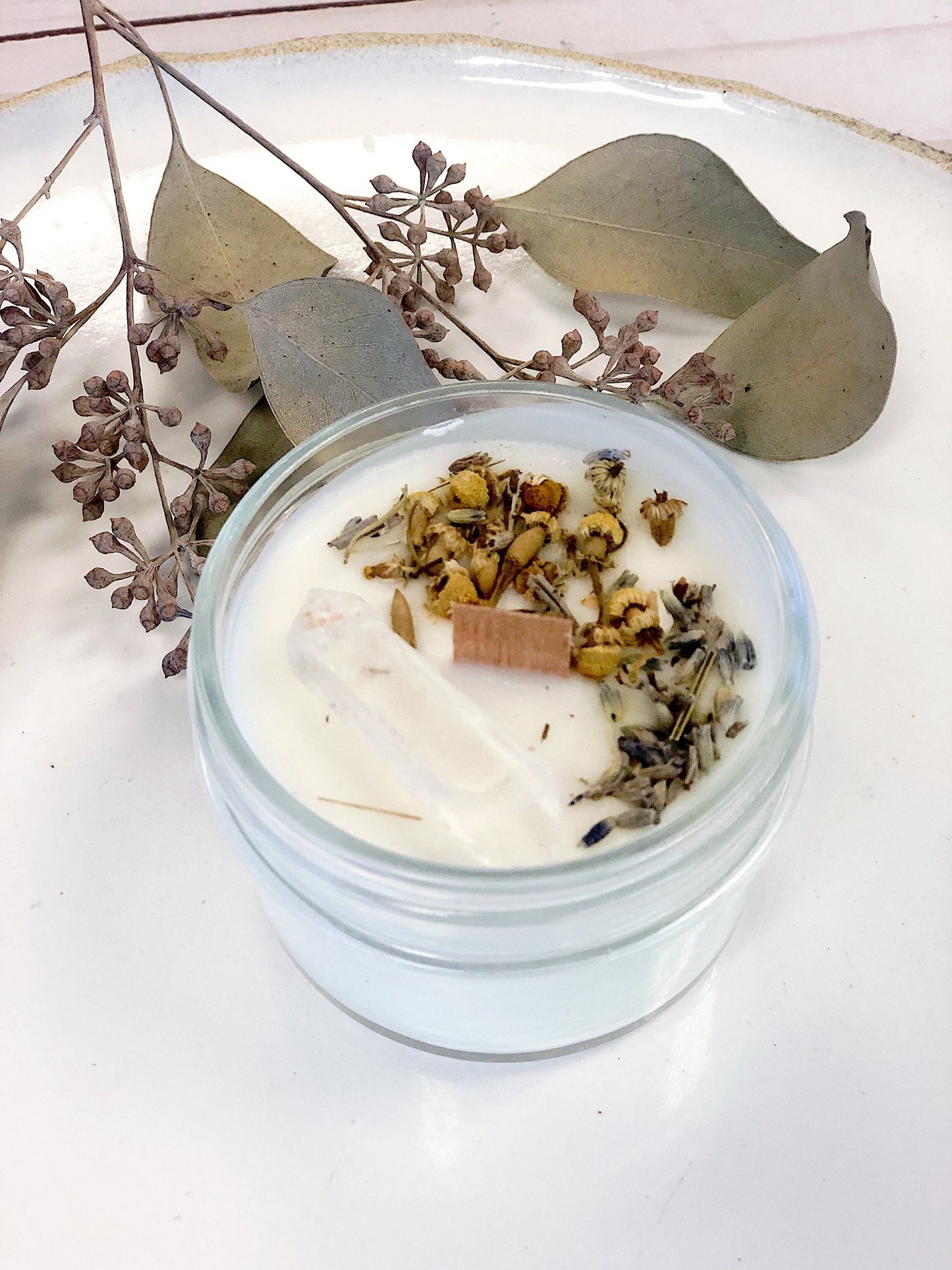 Serenity Organic Soy Wax Candle with Wood Wick and Essential Oils for Peace and Calm 4 Ounce Butter Me Up Organics