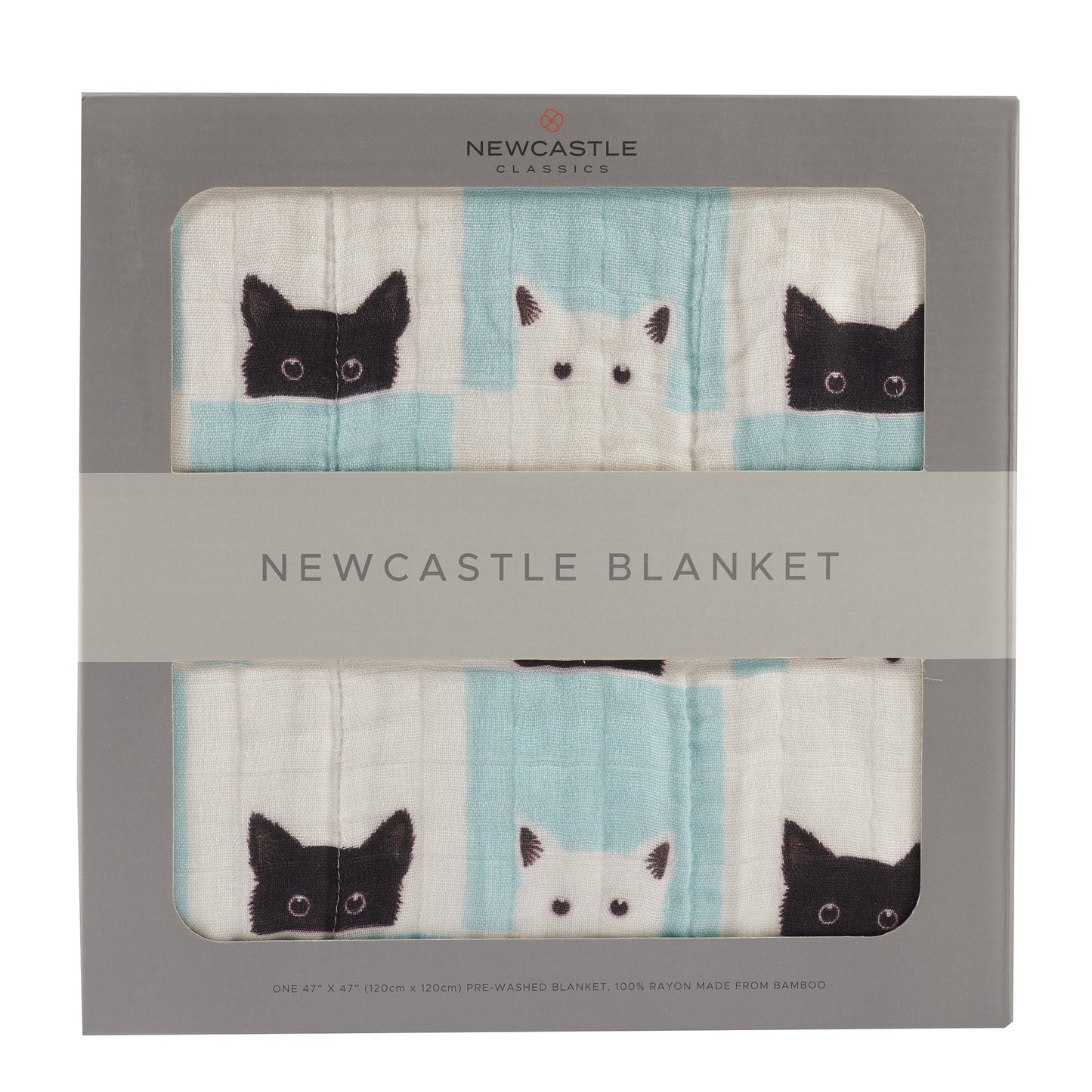 Peek A Boo Cats White Bamboo Muslin Newcastle Blanket Newcastle Classics
