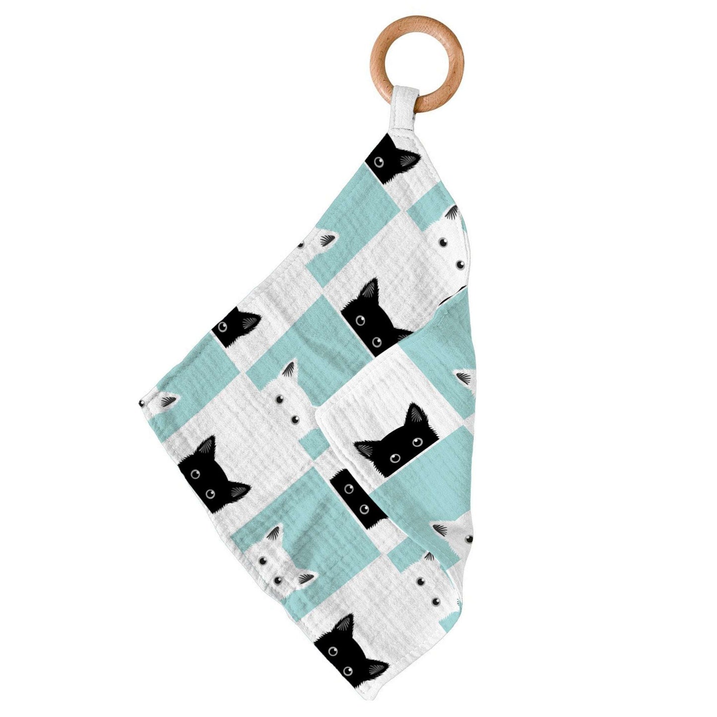 Peek A Boo Cats Bamboo Blankie Teether with Removable Wood Ring Newcastle Classics