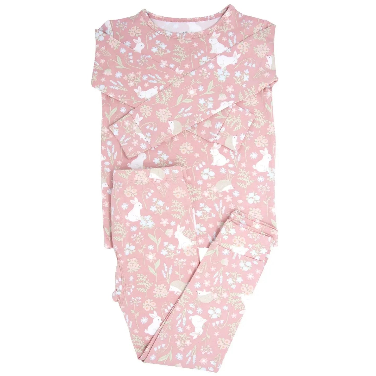 Pink Bunny Floral Big Kid Pajama Set for Comfortable Bedtime Wear Sweet Bamboo